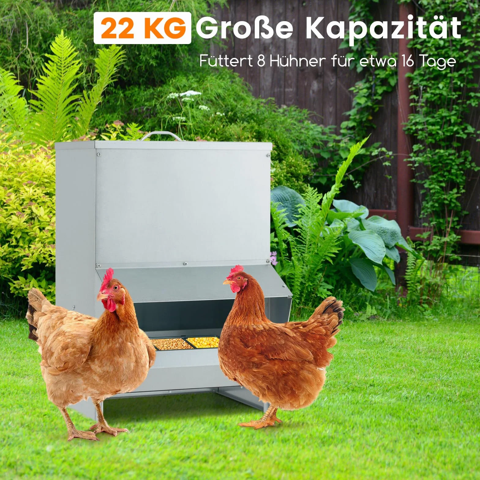 COSTWAY Automatyczny karmnik dla kur 22 kg z ocynkowanego metalu srebrny