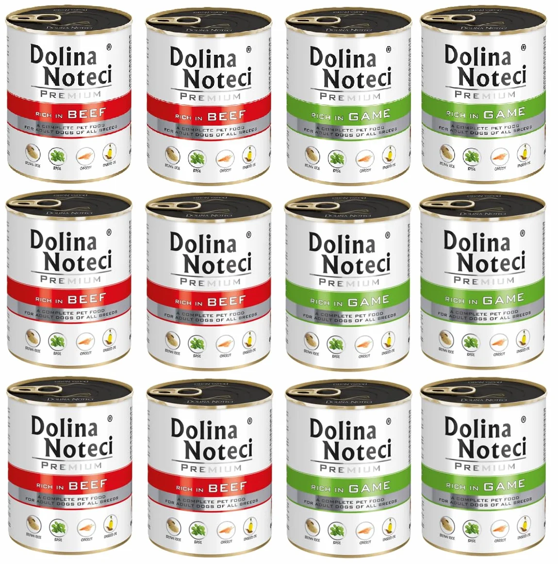 Dolina Noteci bogata w wołowinę i w dziczyznę dla psa mokra karma w puszce mix smaków 12x800g