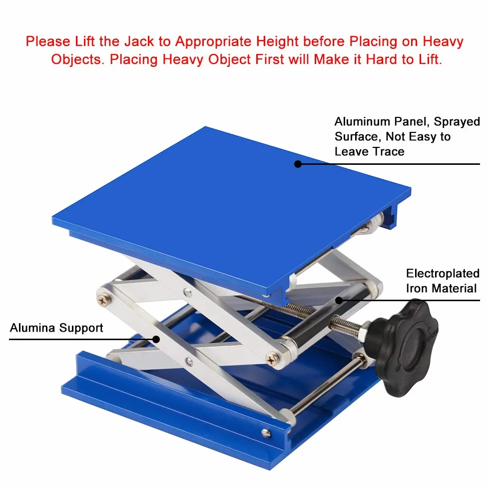 stonylab Gniazdo laboratoryjne 150 x 150 mm anodowane Alumunium Top Deck Laboratorium Podnośnik Podnośnik Lab Podnoszenie Stół Scissor Jack ze wspornikiem 10 kg, 63 do 260 mm
