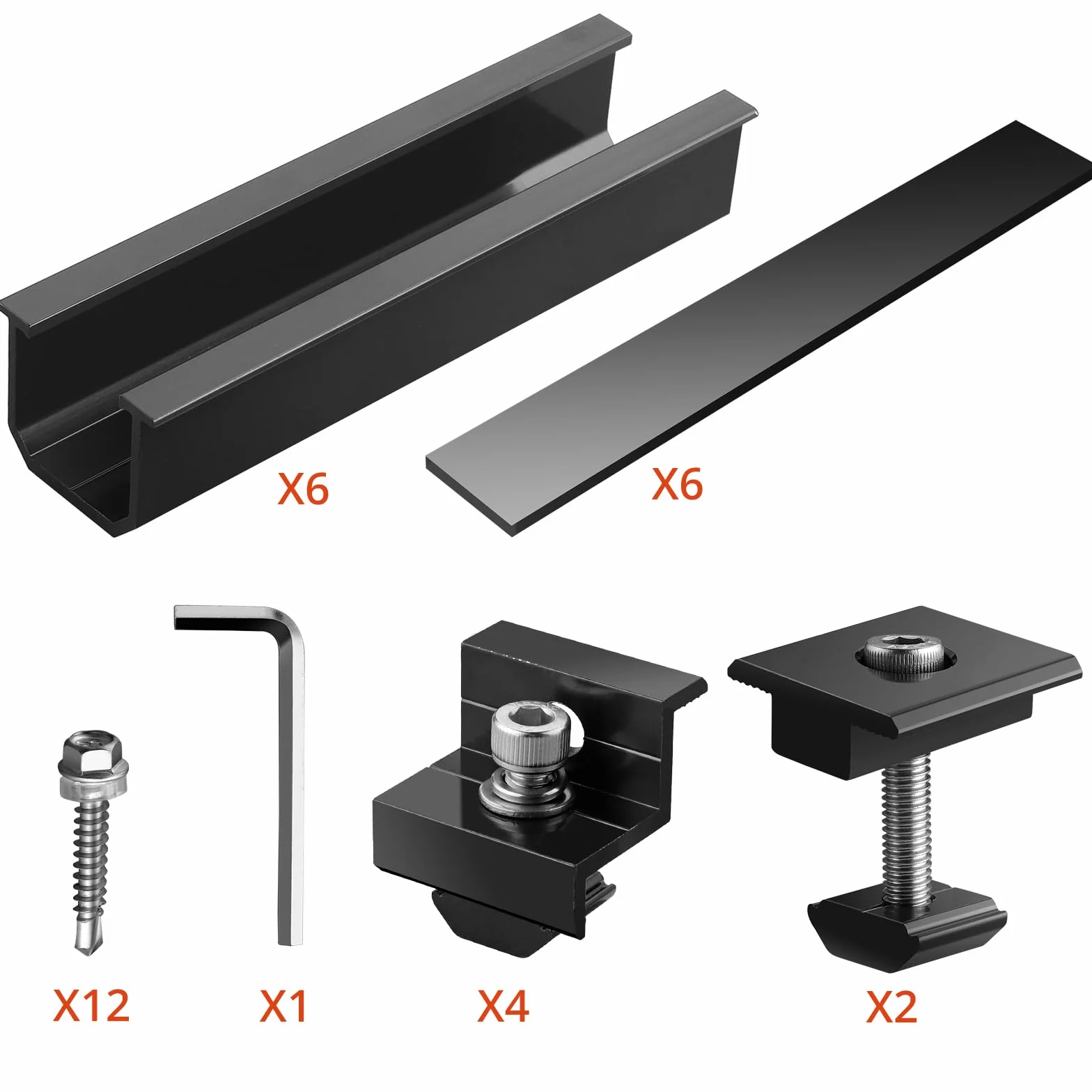 GETLITOOL Zestaw prowadnic i zacisków do paneli słonecznych o wysokości 30/35 mm, w tym 6 sztuk szyn 120x25 mm 4 szt. Zaciski zaciskowe 2 szt. wsporniki środkowe do modułu fotowoltaicznego DIY -