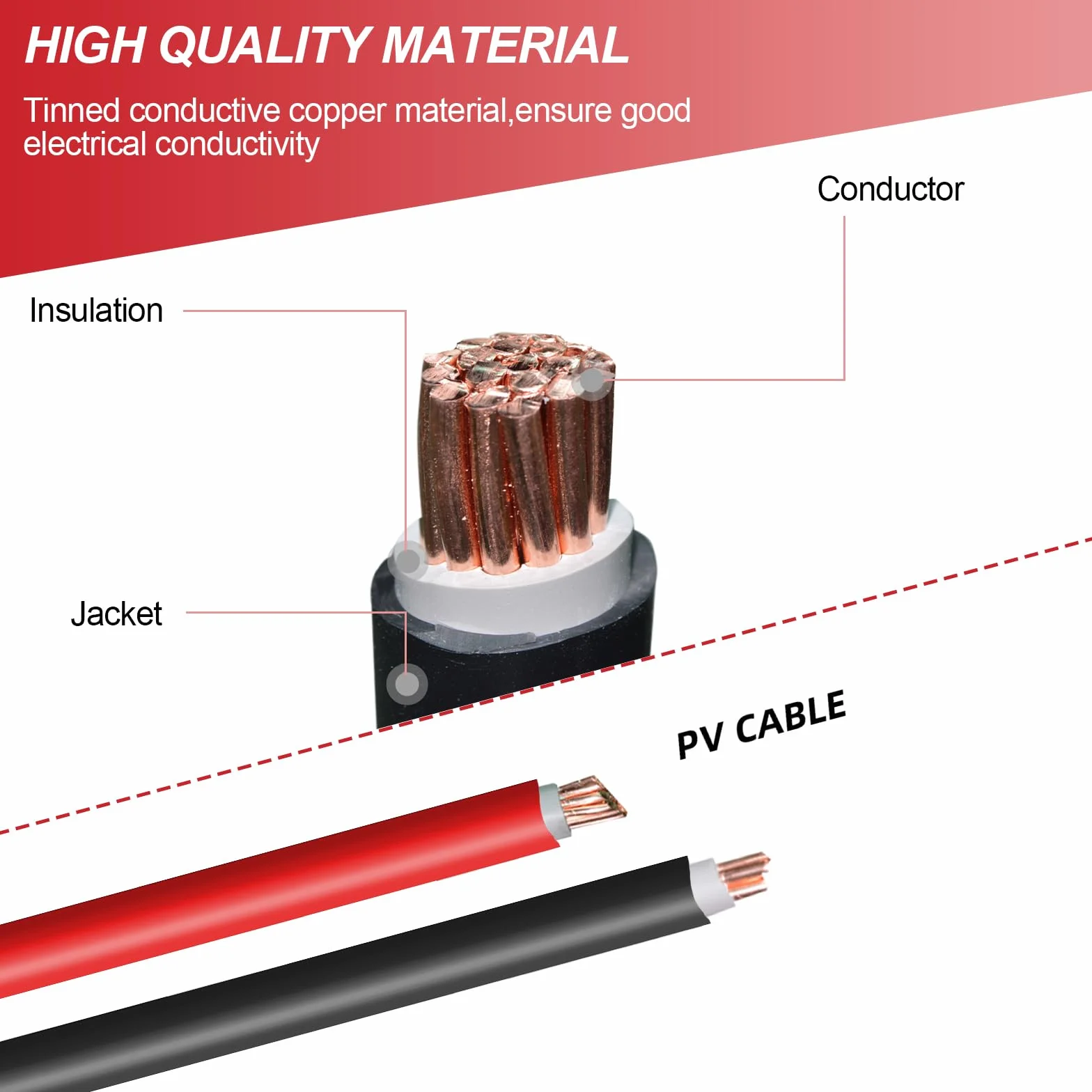 Kabel solarny 6 mm²/4 mm² z wtyczkami, czerwony i czarny, 1 m