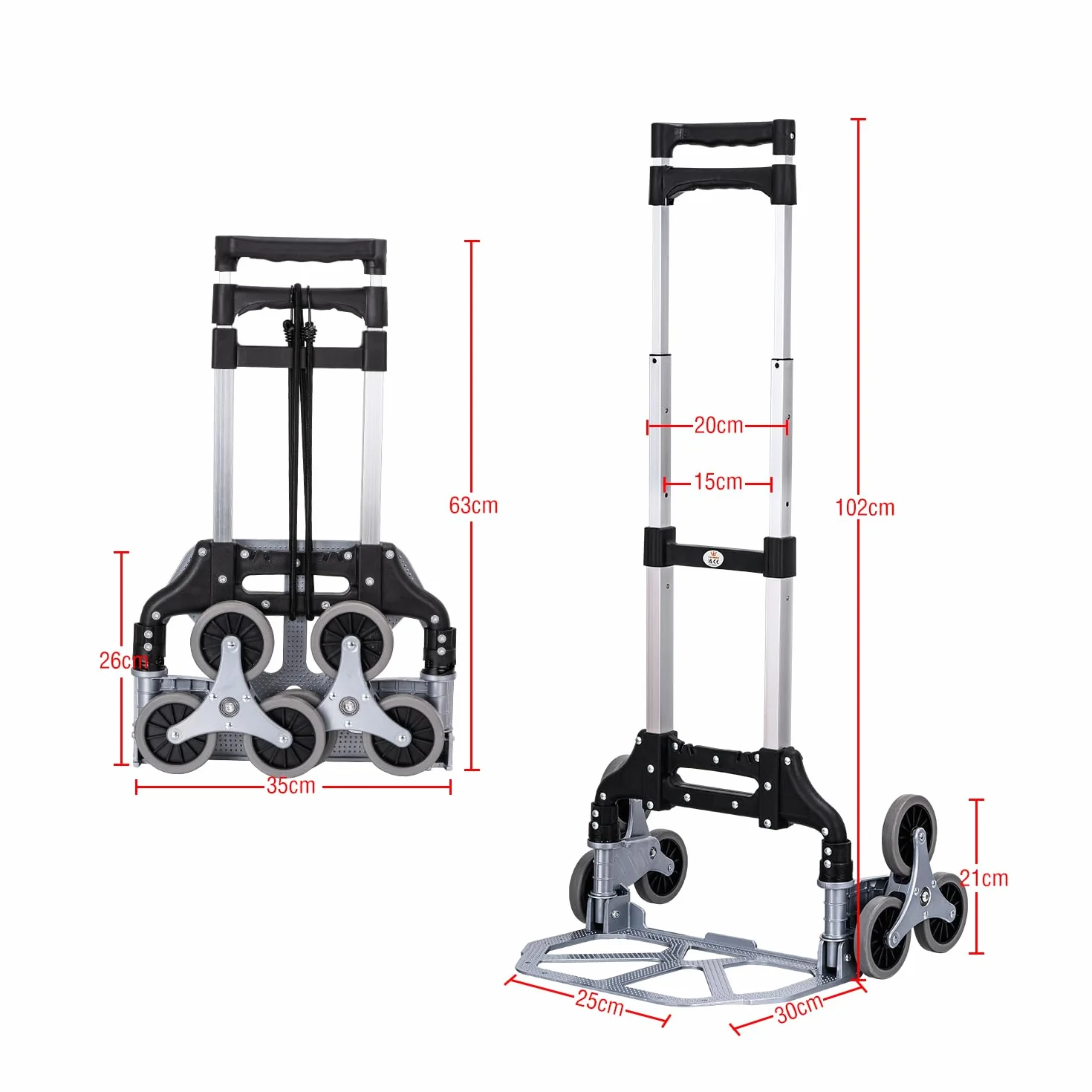 TOPWAY Składany wózek, aluminiowy wózek wspinaczkowy, składany, ręczny wózek ciężarowy, 70 kg, nośność regulowana wysokość z 6 kółkami i sznurkiem, do użytku wewnątrz i na zewnątrz, w podróży, na