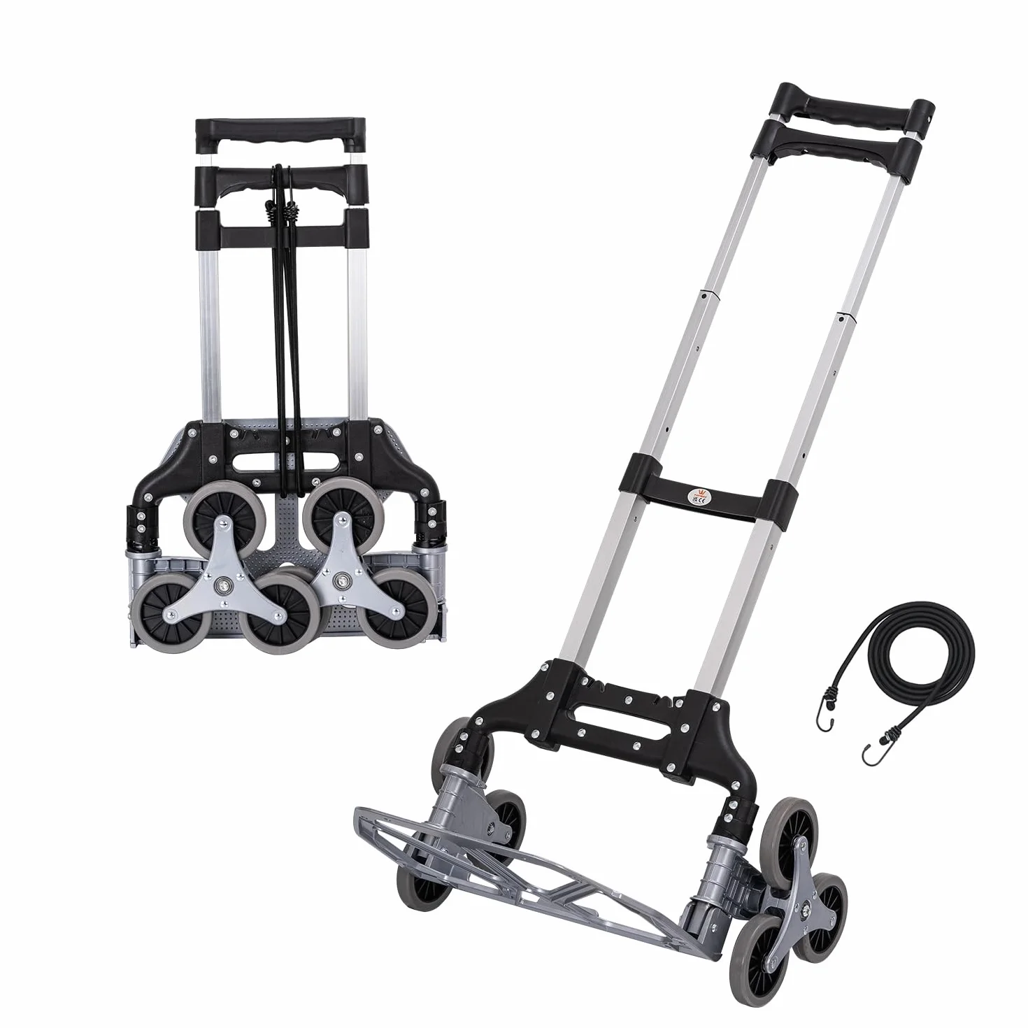 TOPWAY Składany wózek, aluminiowy wózek wspinaczkowy, składany, ręczny wózek ciężarowy, 70 kg, nośność regulowana wysokość z 6 kółkami i sznurkiem, do użytku wewnątrz i na zewnątrz, w podróży, na