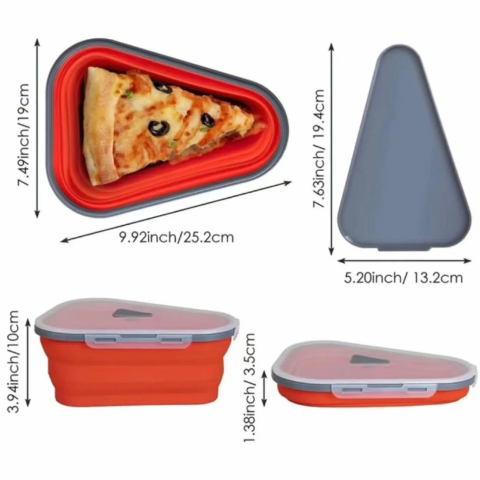 Silikonowe pudełko na pizzę składane trójkątne wielokrotnego użytku 25x19,2x10 cm