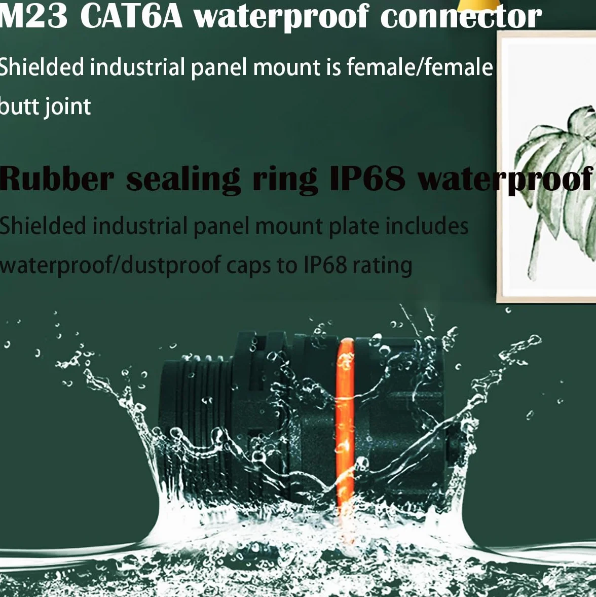 CTRICALVER Wodoodporne złącze RJ45, ekranowane złącze kabla Ethernet LAN CAT6A/6/5E/5, przemysłowe złącze dokujące do montażu na panelu żeńskim z wodoodpornym/osłoną przeciwpyłową (1 szt.)