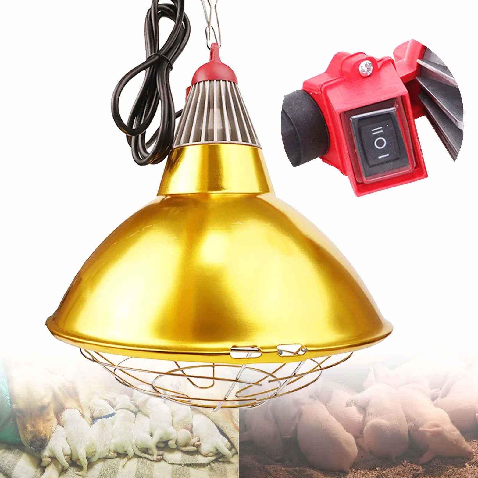 Lampa grzewcza dla szczeniąt, piskląt i gadów – regulowana temperatura, idealna do bud i kurników, zapewnia ciepło zwierzętom domowym i zwierzętom