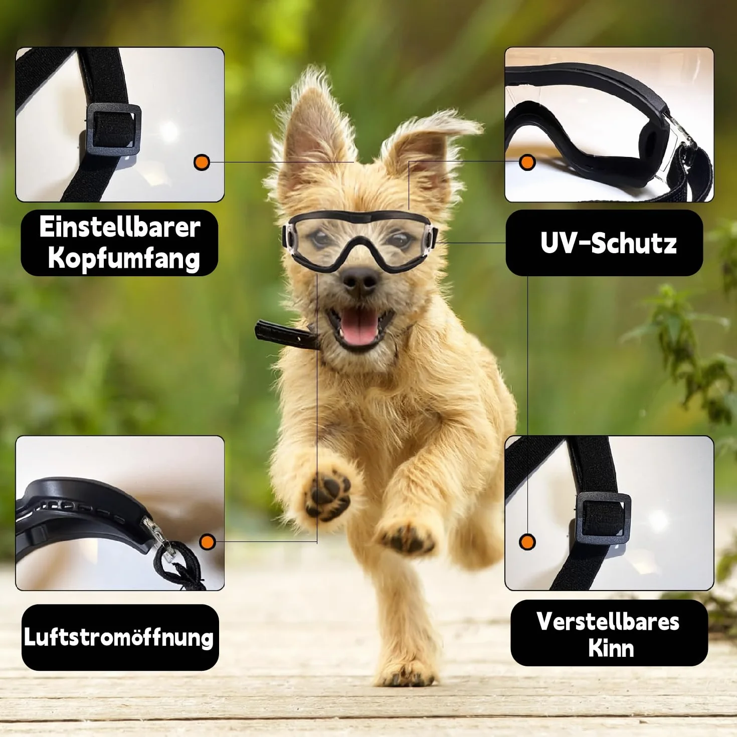 Okulary przeciwsłoneczne dla psów, okulary przeciwsłoneczne dla dużych psów, okulary ochronne UV, regulowane okulary przeciwsłoneczne dla psów dla średnich i małych, przezroczyste okulary