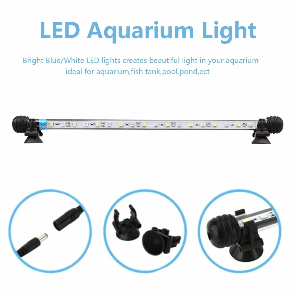 SolarNovo 18-112 cm LED oświetlenie akwarium podwodne lampa nasadowa wodoszczelna wtyczka UE z pilotem zdalnego sterowania zmiana kolorów RGB (1,8 x 71 cm, biała i niebieska)