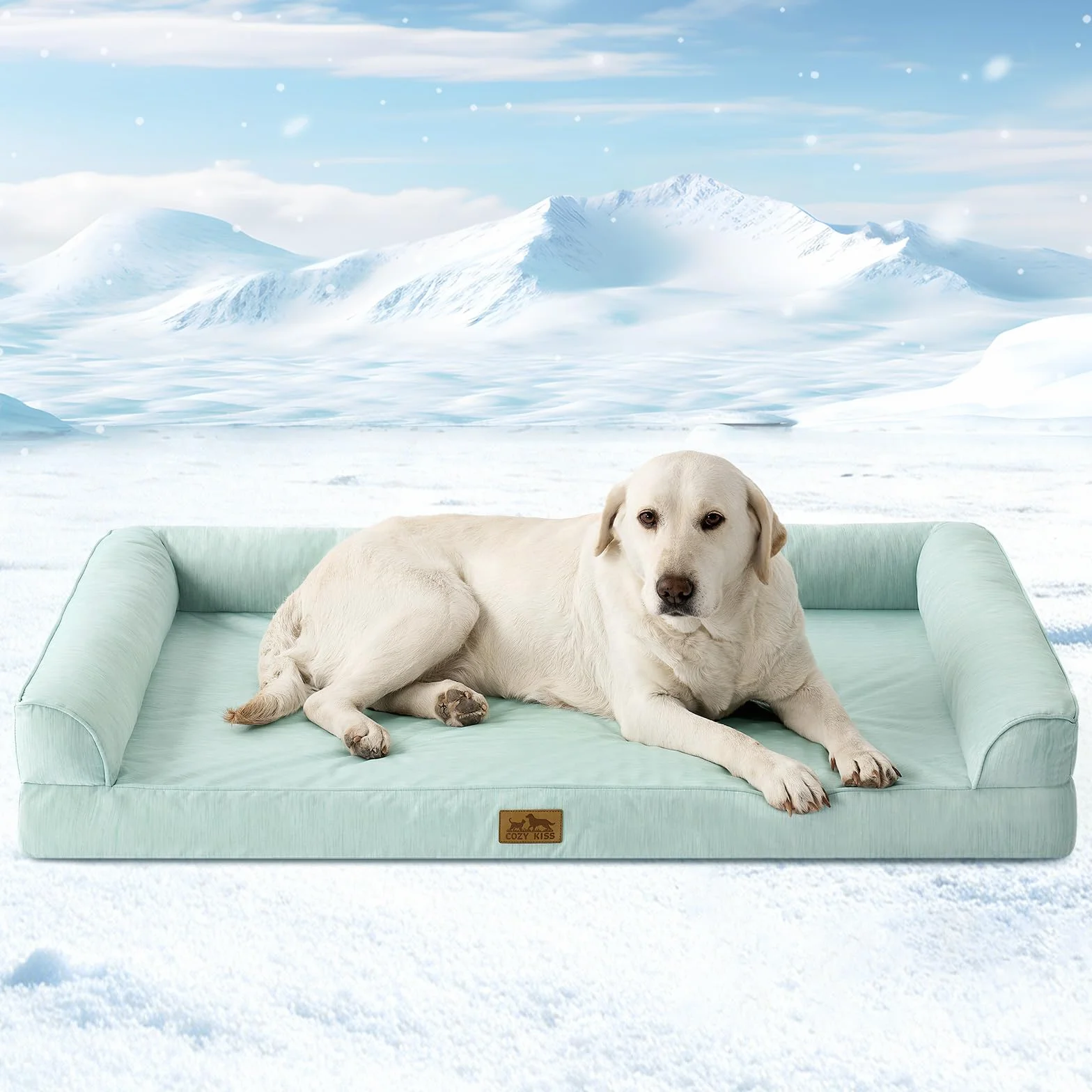 COZY KISS Chłodząca mata na łóżko dla psa, ortopedyczna sofa dla psa XXL, ze zdejmowanym, zmywalnym pokrowcem, ergonomiczna kanapa dla zwierząt domowych, z pianką do skrzynek na jajka i wzmocnieniem w