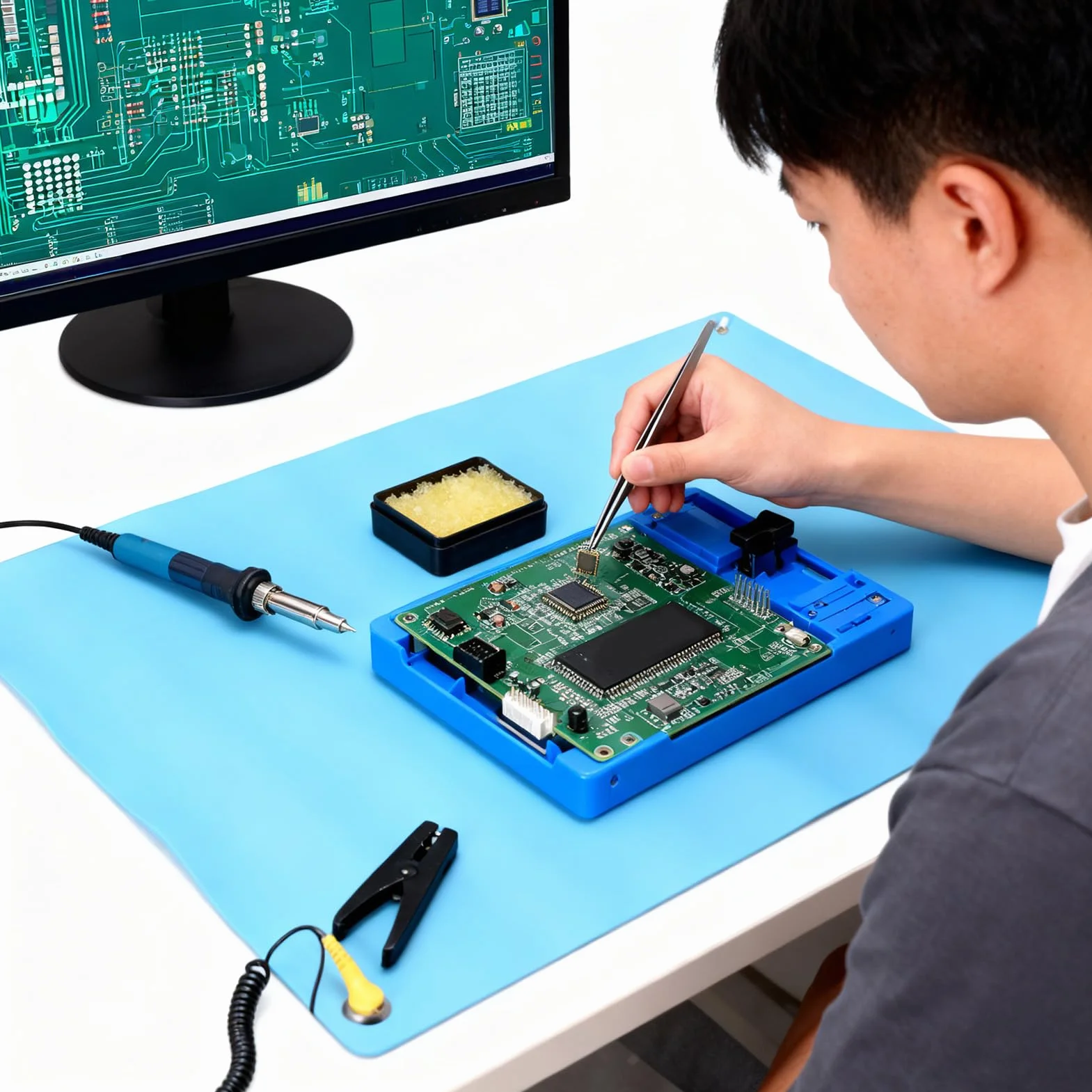 Greensen Mat Antystatyczny, Mata ESD do Naprawy Elektroniki, Elastyczna Mata Robocza z z Kablem Uziemiającym 1,8 M, 67x51 Cm, Ochrona Elektroniczna do Budowy Komputerów PC
