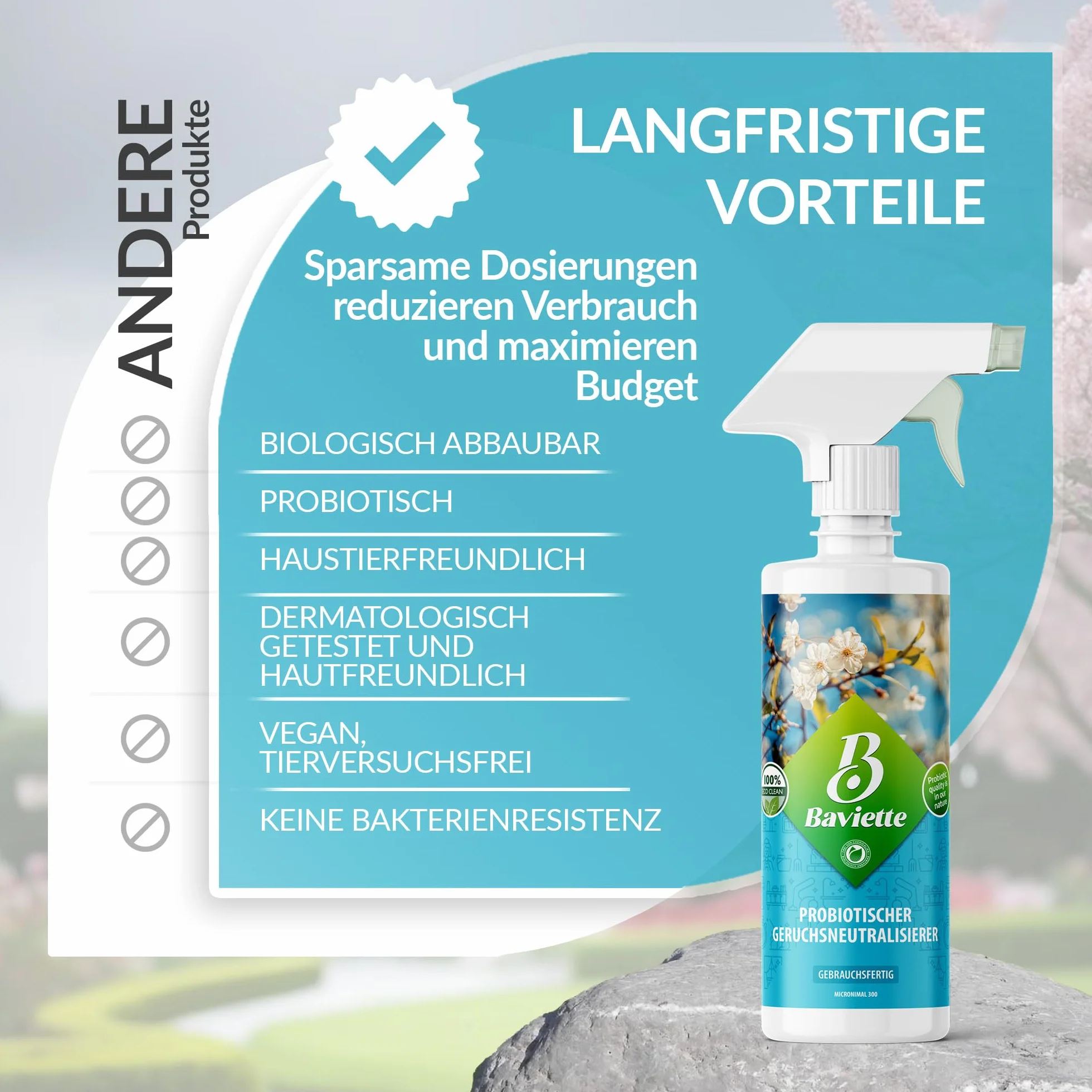Baviette Probiotic środek do usuwania zapachów: skuteczny neutralizator zapachów uporczywych zapachów w Twoim domu do mebli, dywanów, samochodów, koszy na śmieci, zwierząt domowych, tytoniu bio (spray