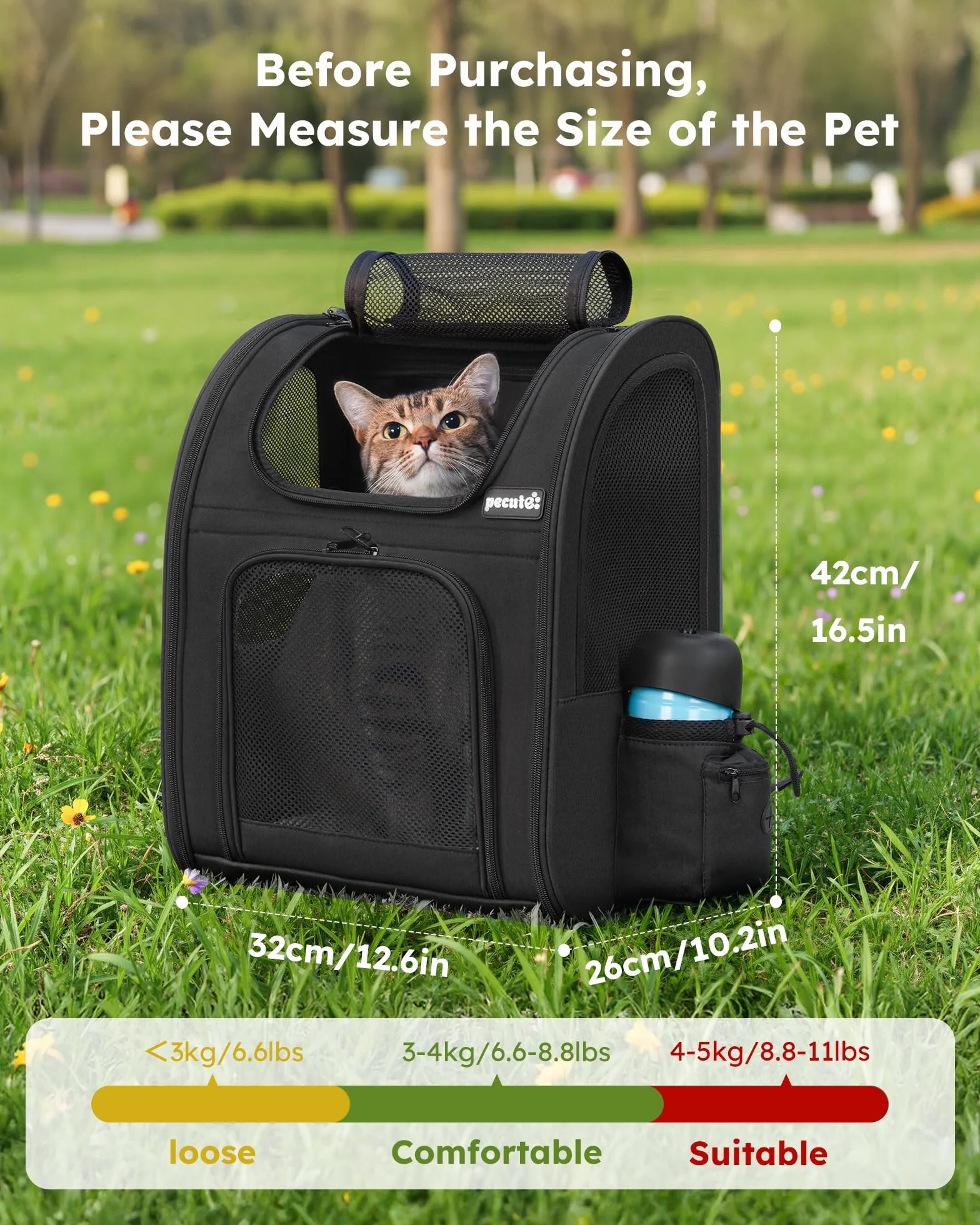pecute Plecak dla zwierząt domowych z okienkiem z siatki, przenośna i składana torba dla kota, oddychająca i lekka torba dla psa, wodoszczelna tkanina Oxford o dużej przestrzeni, wielofunkcyjna,