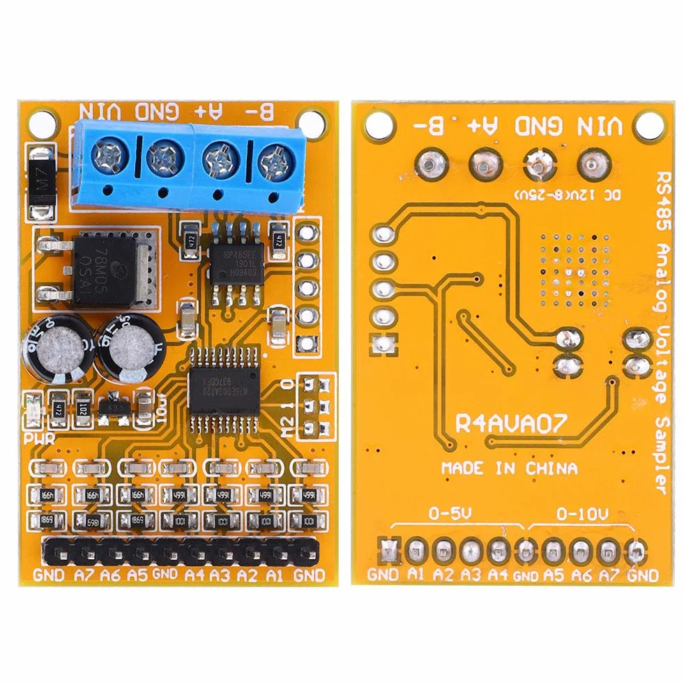 7-kanałowy Modbus RTU Analogowy Próbnik Napięcia z ADC, Funkcje 03 i 06, Moduł Wejścia Analogowego R4AVA07