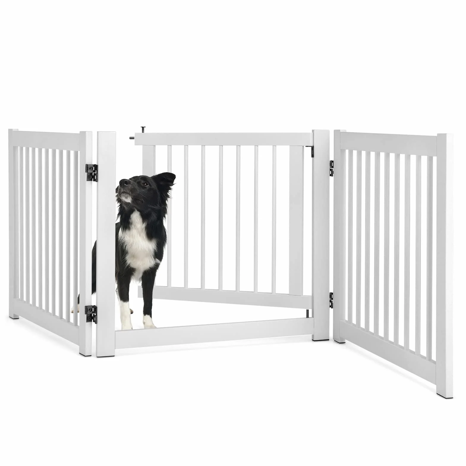 COSTWAY 3-częściowa kratka barierkowa dla psów, wolnostojąca kratka ochronna, drewniana, wysokość 61 cm, schodowa, składana, do kominka i schodów (biała)
