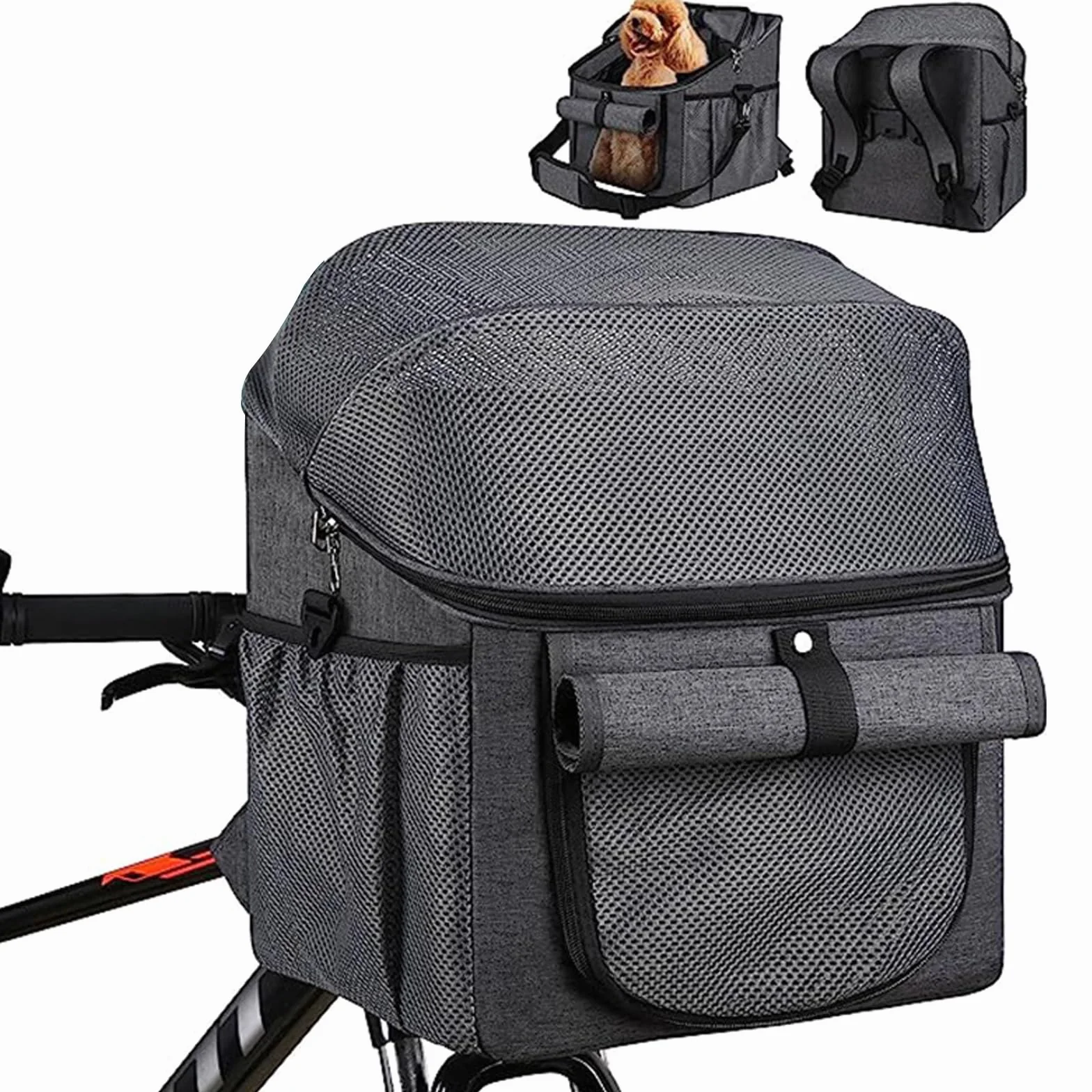Kosz na Rower Dla Psa, Składany Bagażnik na Rower Dla Psa 4 w 1 z Adapterem na Kierownicę, Oddychający Plecak na Zwierzę Kosz na Rower Dla Psa i Kota