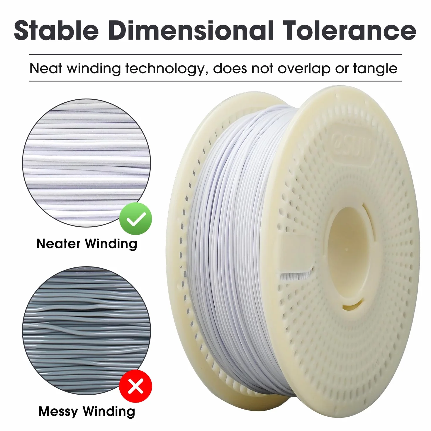 eSUN PLA Refill Filament and Spool Kit, bezszpulowy filament PLA 1,75 mm i usuwalny eSpool+, szpula 1 kg (2,2 LBS), szybki filament do drukarek 3D (Zimna biel, 1KG)