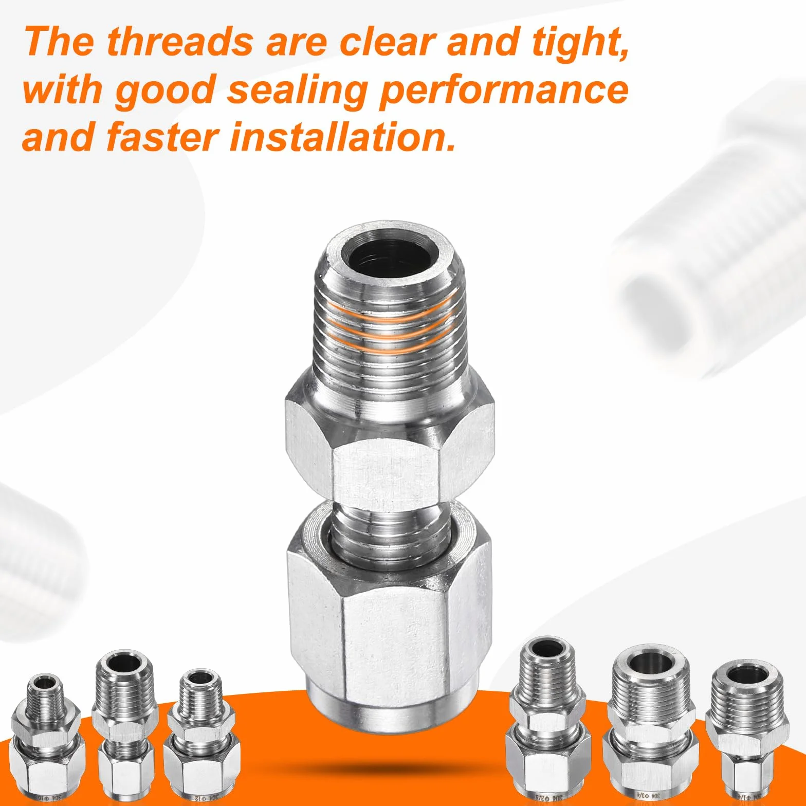 Rura kompresyjna ze stali nierdzewnej 8 mm OD 1/2" NPT gwint męski adapter złączka zaciskowa