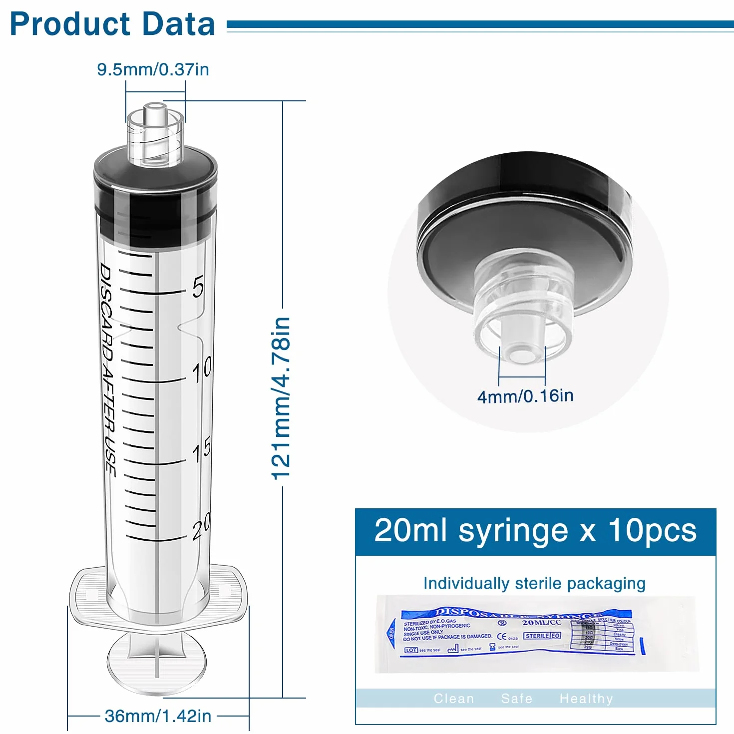 Strzykawka 20ml Luer Lock do Pomiaru Cieczy Laboratorium 10 sztuk