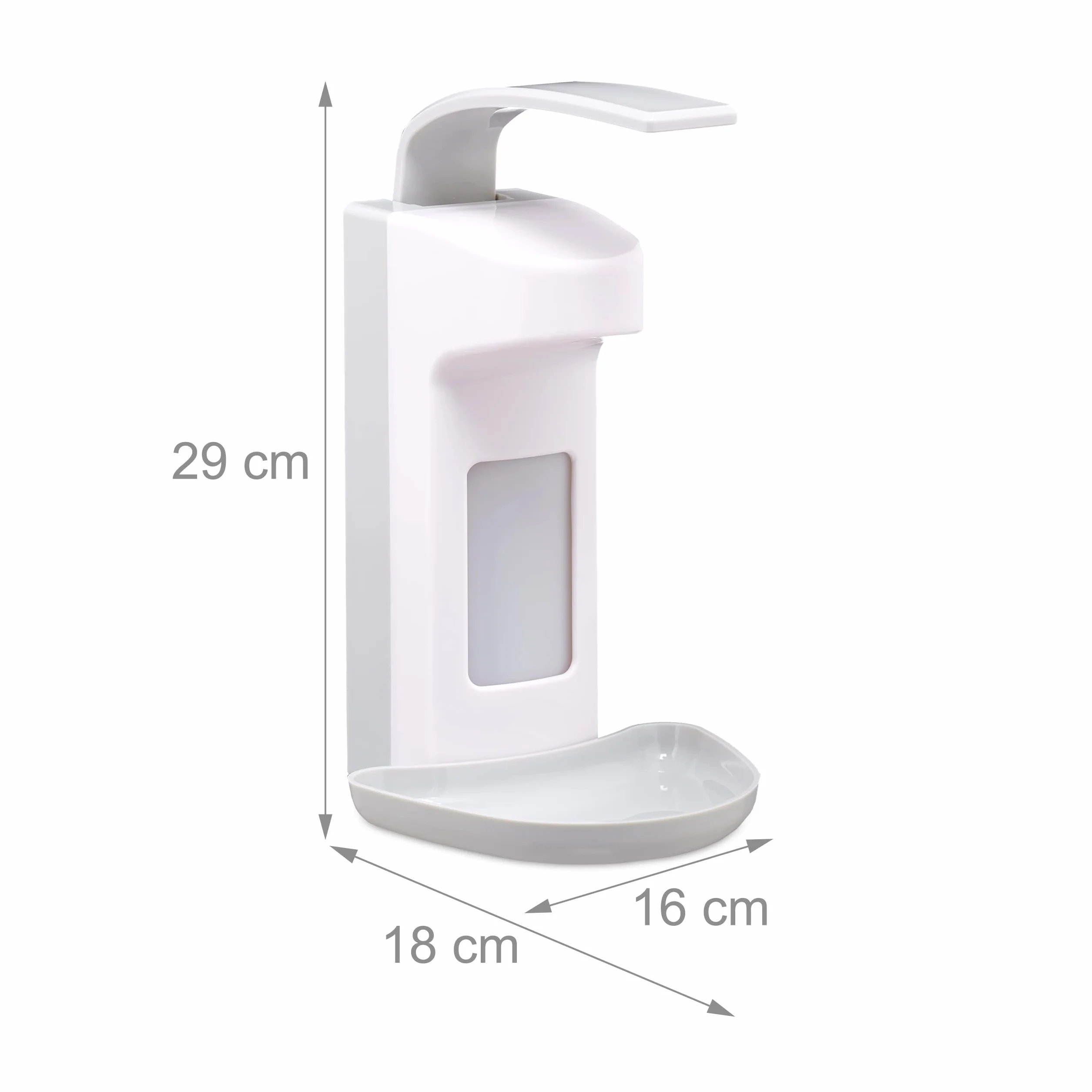 Relaxdays Dozownik do dezynfekcji z tacką ociekową, ścienny, 500 ml, ABS, biało-szary