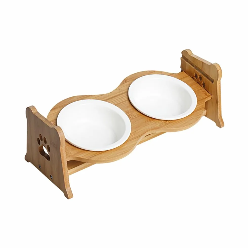 Miska Z Regulacją Wysokości Dla Zwierząt | Podwyższony Podajnik Z Ochroną Szyi, Idealny Dla Szczeniąt I Kociąt(White Double Bowl)