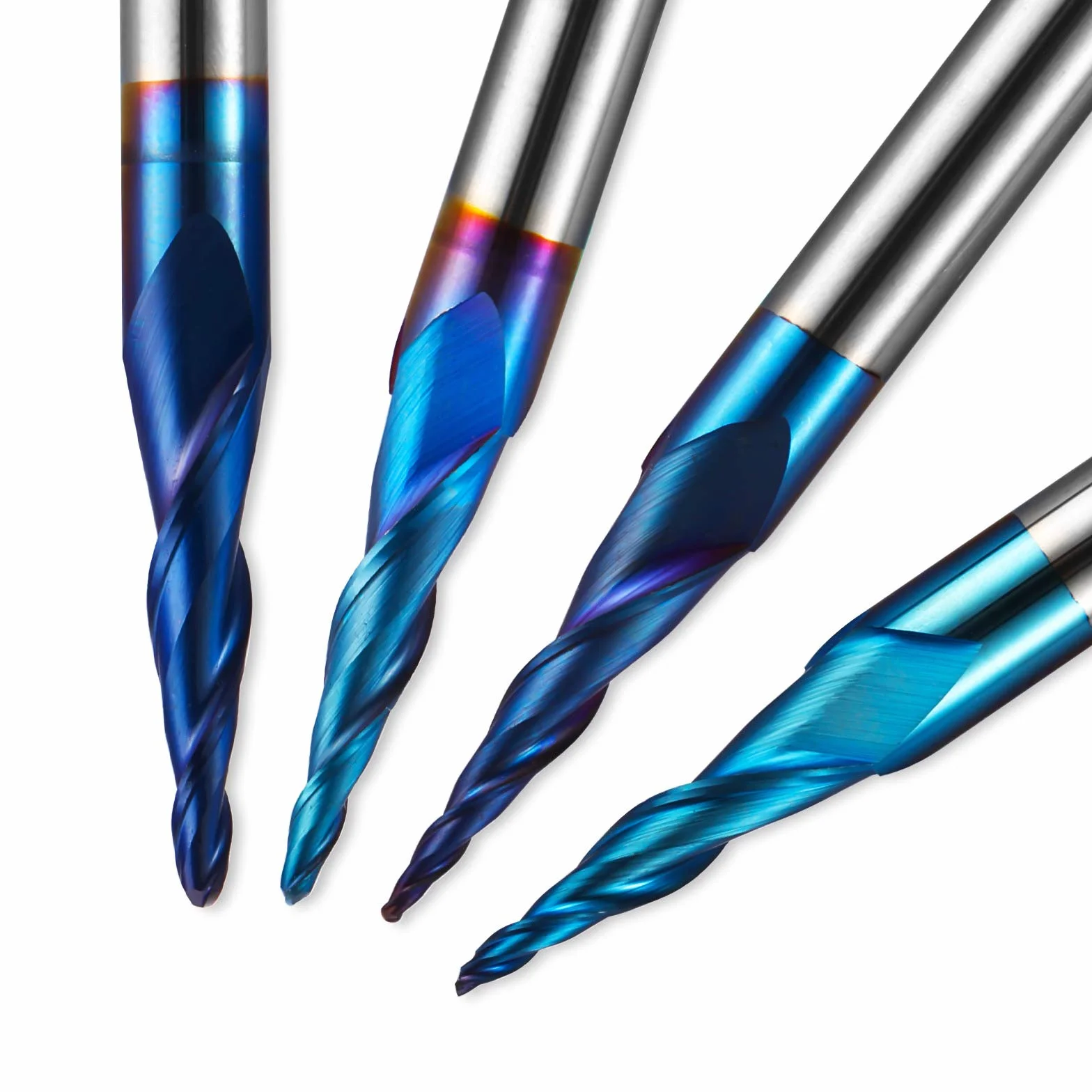 Genmitsu Frez spiralny z noskiem kulowym, 4 szt., 2-punktowy, z nano-niebieską powłoką z węglika wolframu, wiertła do frezowania CNC do grawerowania 2D i 3D, R0.25-1.0, chwyt 1/4", TB04B