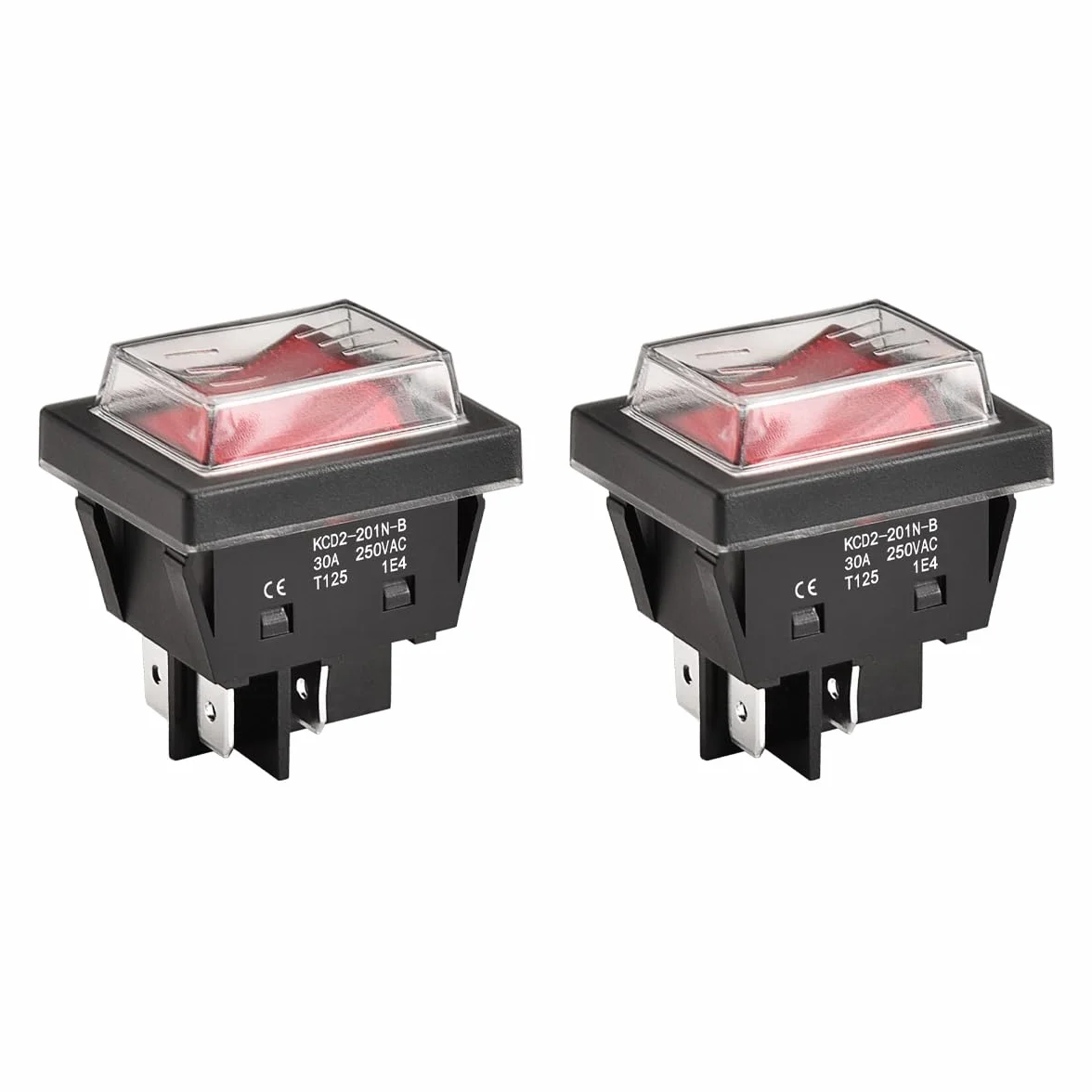 Heschen Przełącznik kołyskowy DPST 30A 250V AC T125 wodoodporny czerwony