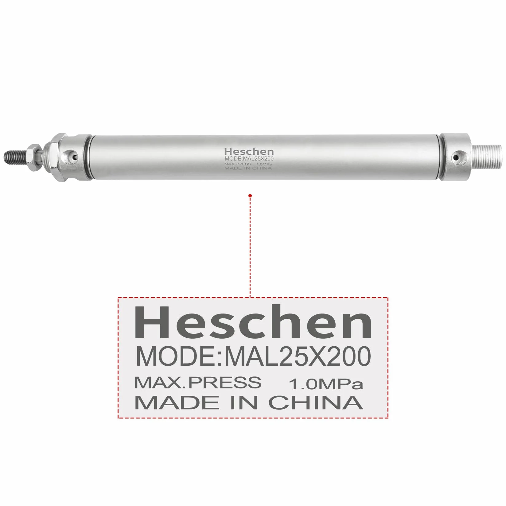 Heschen Cylinder pneumatyczny wąski MAL 25-200 PT1/8 25 mm otwór 100 mm skok dwustronnego działania