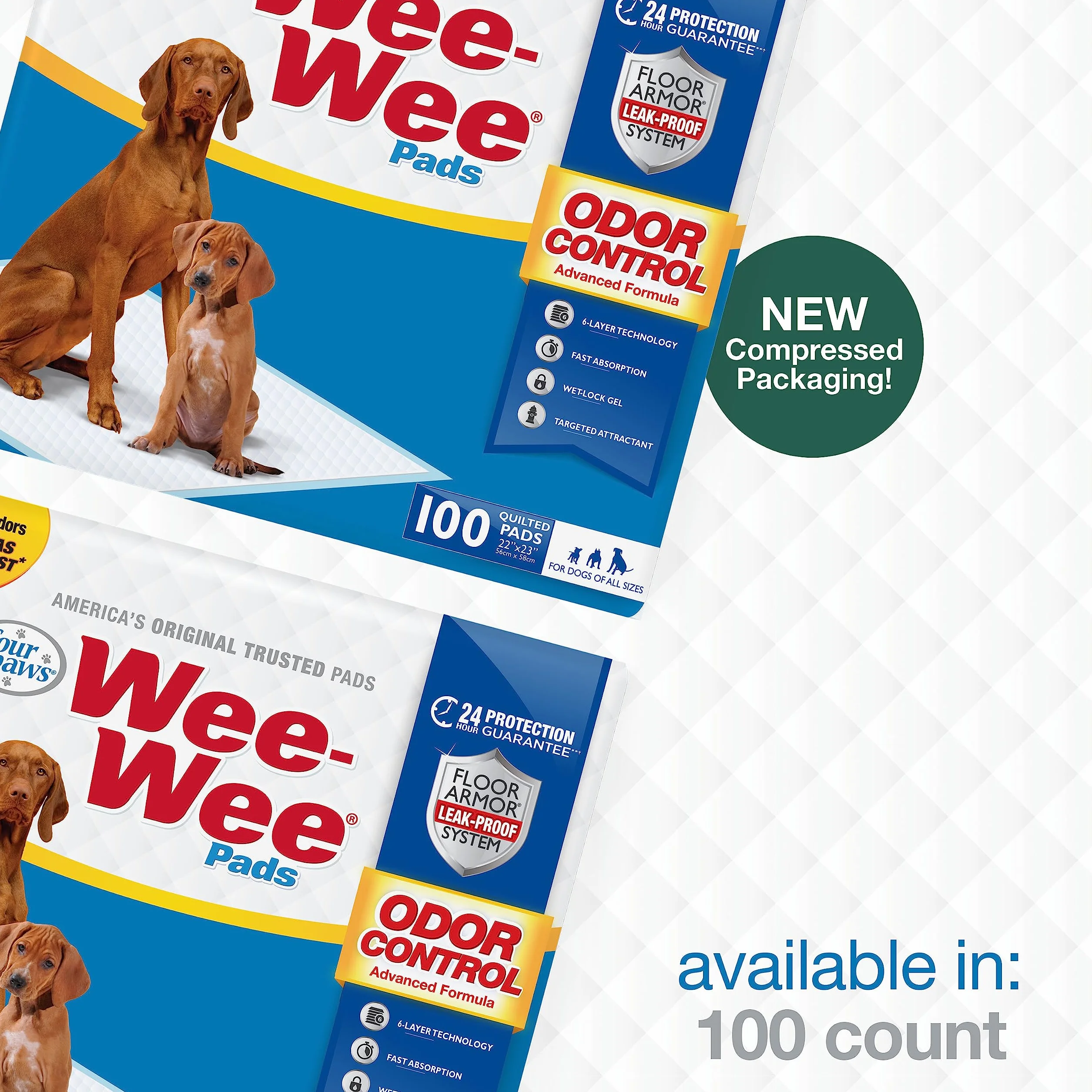 Four Paws Wee-Wee – zaawansowana formuła, bezzapachowe podkładki do moczu dla psów i szczeniaków, szczelne, trening nocnika, ochrona podłogi, 56 x 58,4 cm, 100 sztuk