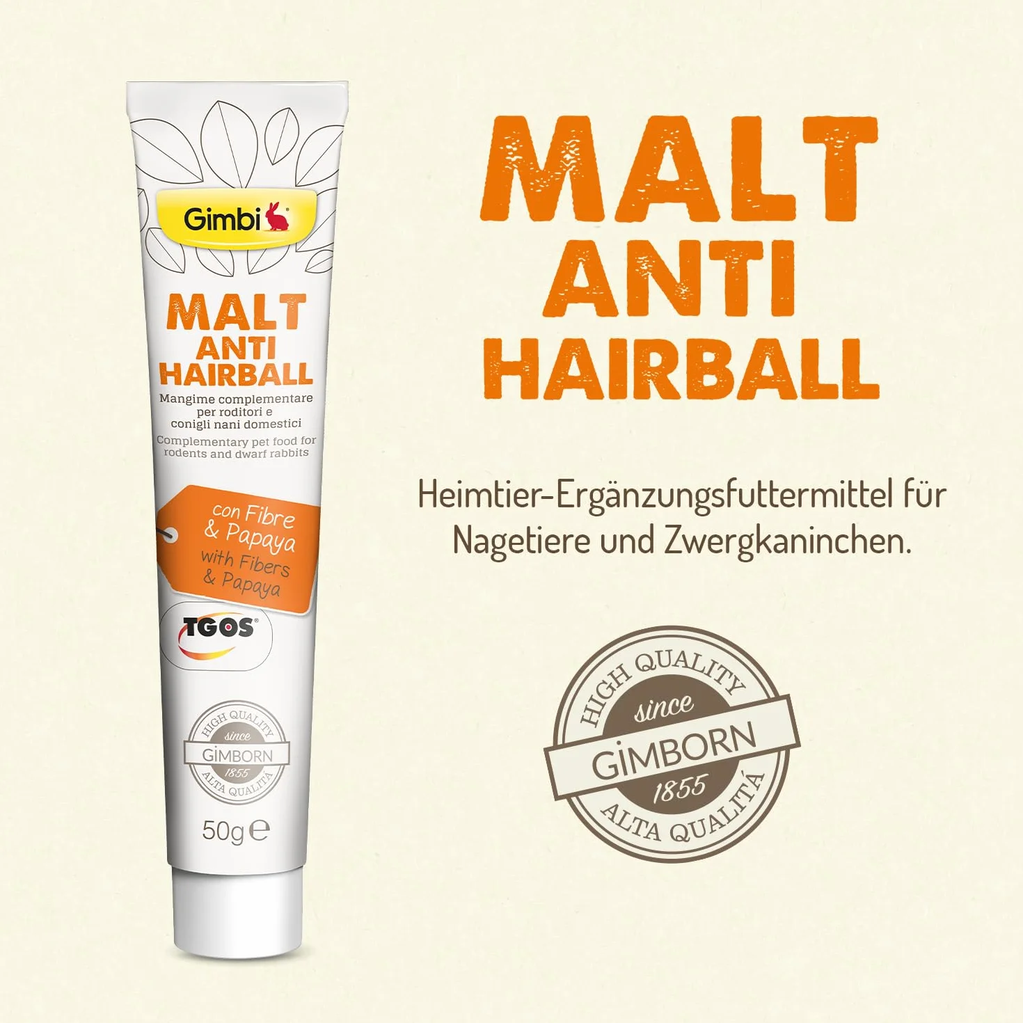 Gimbi Malt Anti-Hairball pasta - Zdrowy smakołyk dla gryzoni ze słodem i błonnikiem dla wspomagania trawienia - 1 tubka (1 x 50 g)