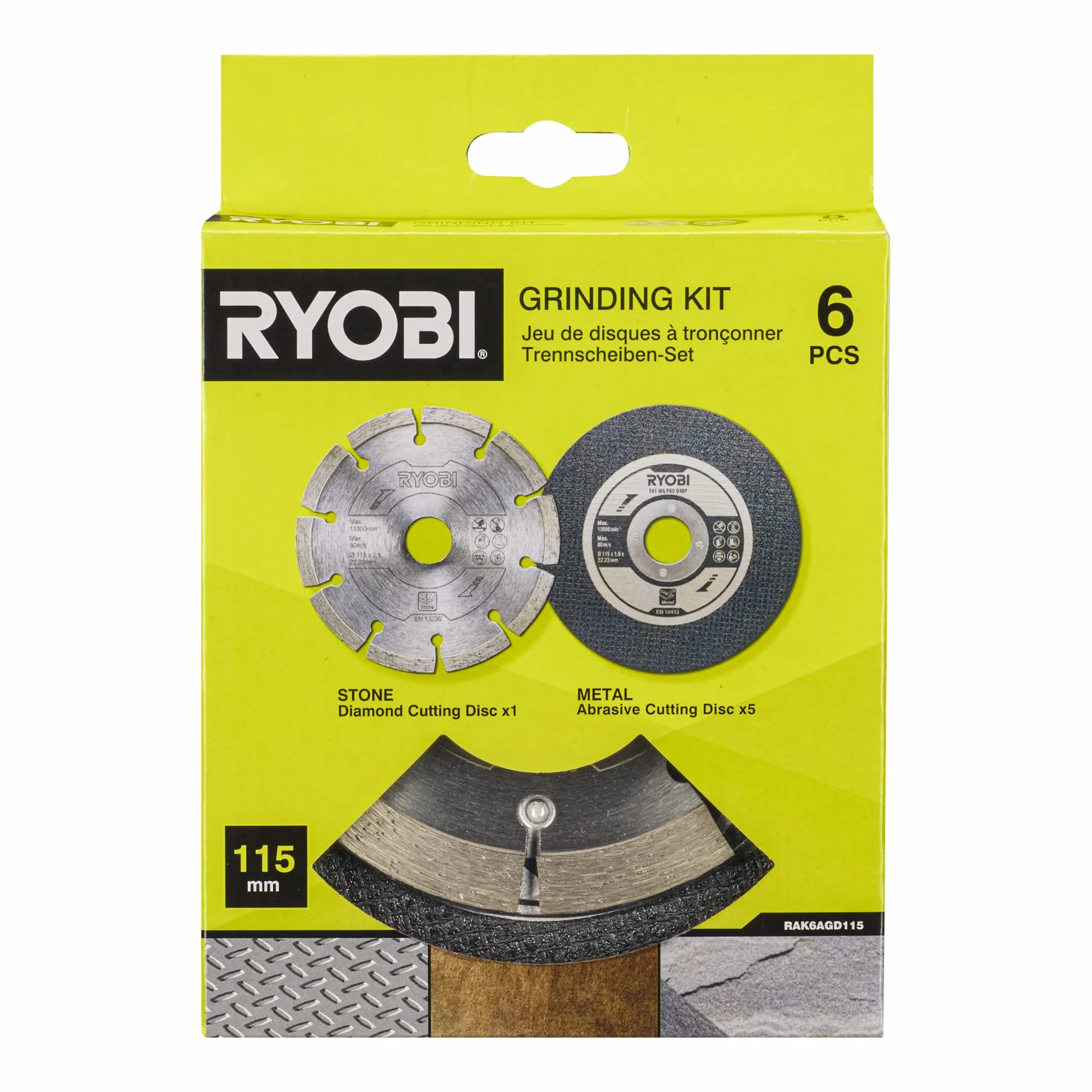 Ryobi Zestaw Tarcz do Szlifierki Kątowej, RAK6AGD115, 115 mm, 6 Sztuk