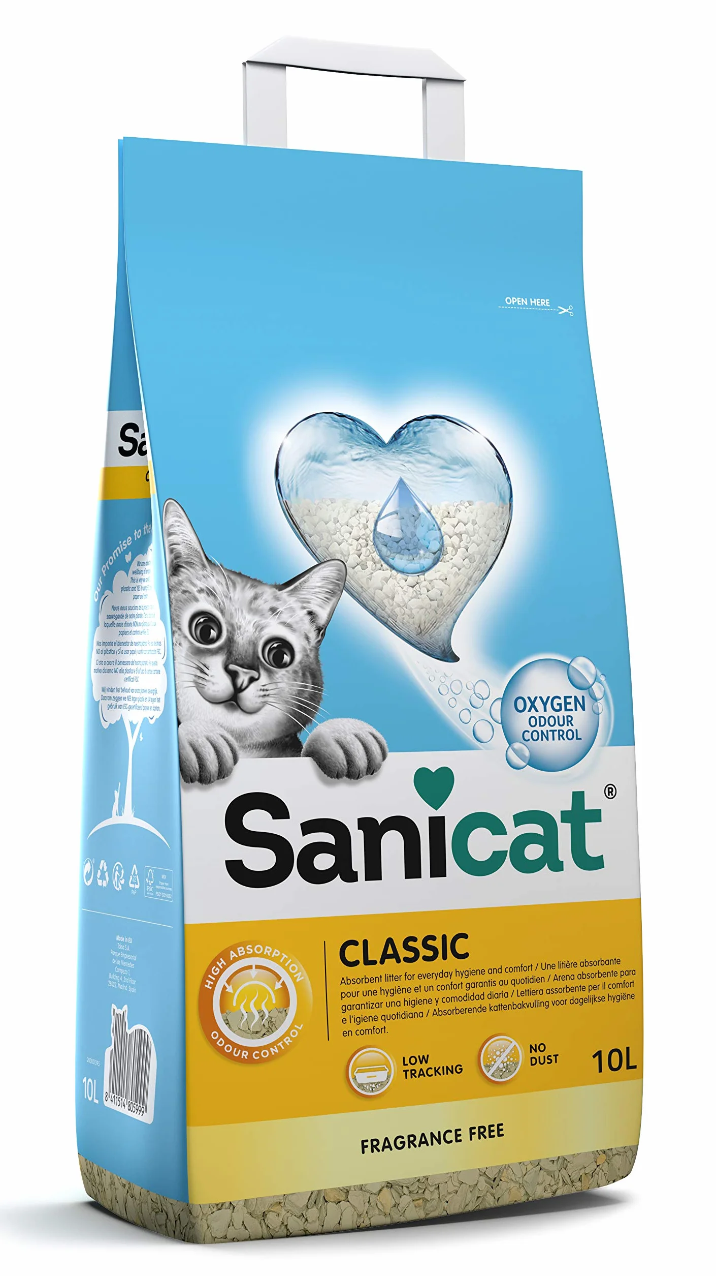 Sanicat – Klasyczny bezzapachowy żwirek dla kota | Szybkie wchłanianie | Wysokiej jakości produkt zapewniający higienę Twojego pupila | Bezpyłowy | Pojemność 10 l