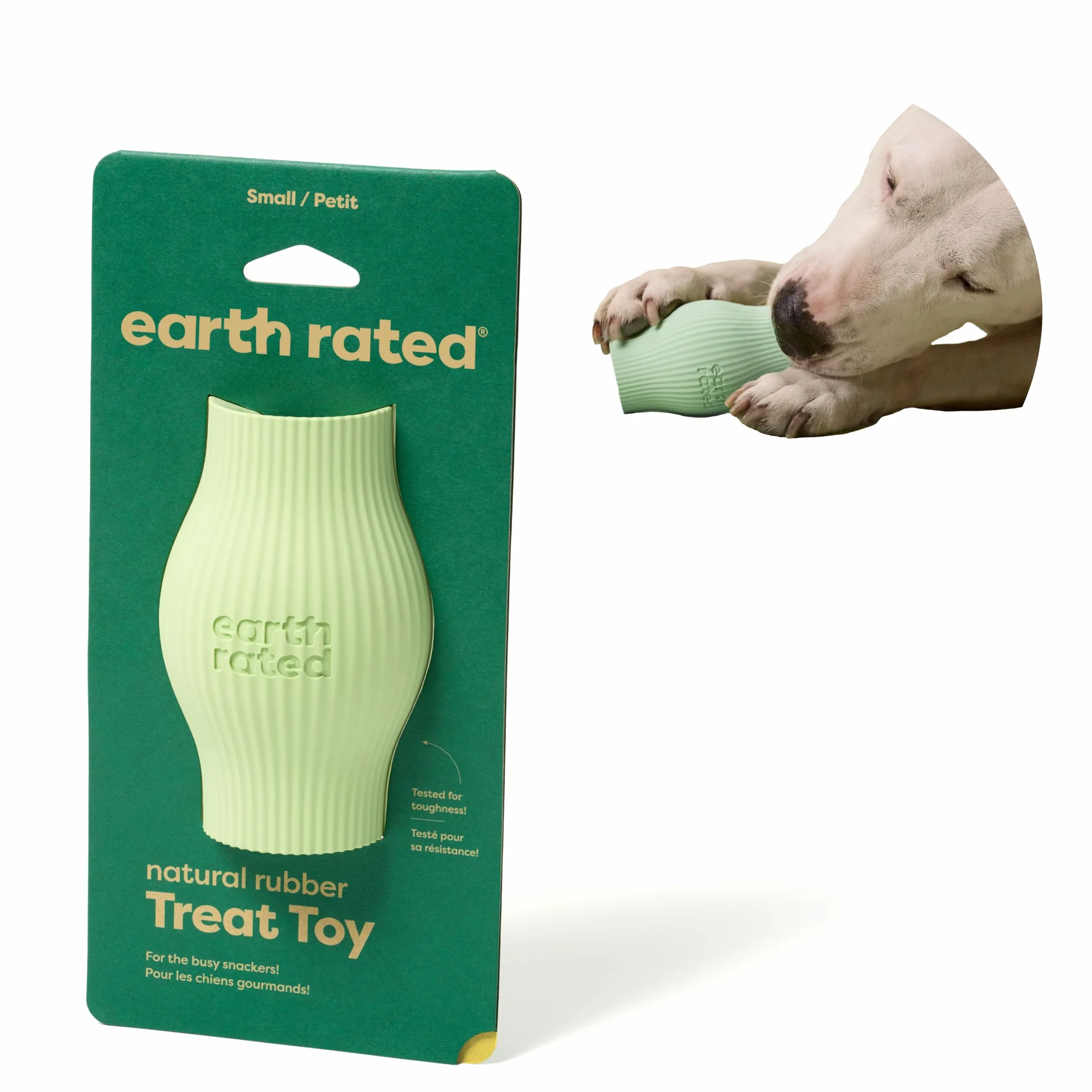 Earth Rated Zabawka dla psa dozującego smakołyki, zabawka wzbogacająca dla dorosłych i szczeniąt, powolny podajnik, nadaje się do mycia w zmywarce i zamrażarce, kauczuk naturalny, mały, zielony