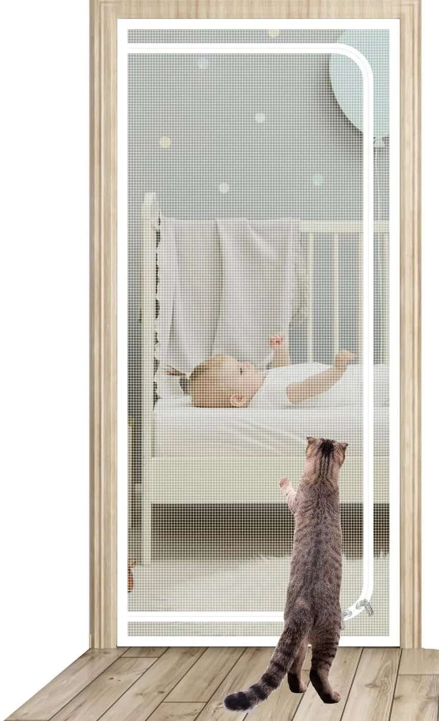 Drzwi Z Moskitierą Moskitiera Dla Kota Drzwi Balkonowe 90x210cm, Pogrubiona Moskitiera Dla Kota Moskitiera Salon, Sypialnia, Kuchnia, Patio, Pies Kot Odporna Na Zarysowania Moskitiera Z Zamkiem (Colo
