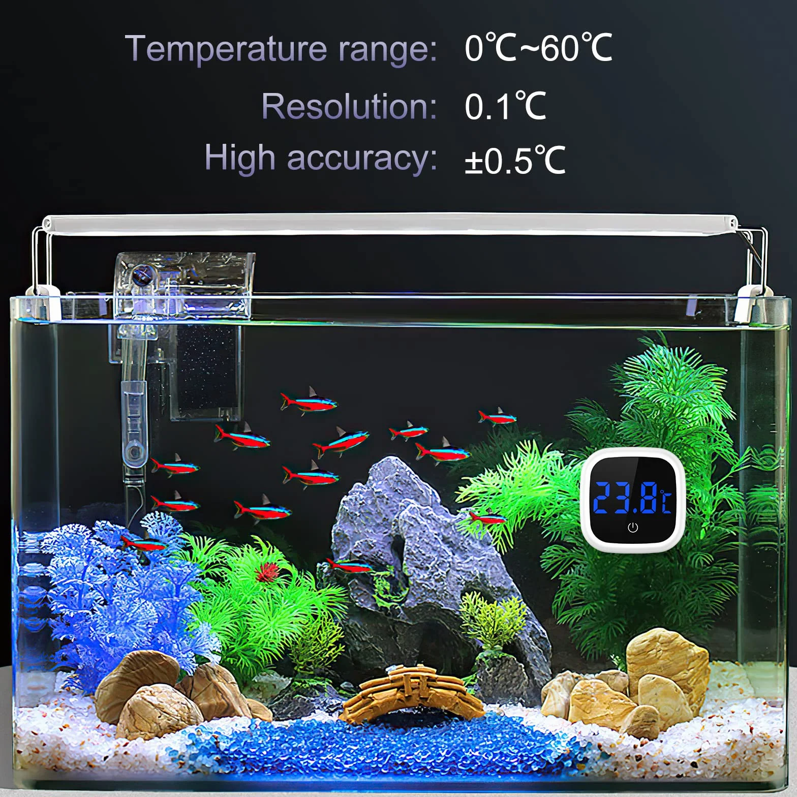 Termometr do akwarium, mini cyfrowy termometr do akwarium, wyświetlacz LED, ekran dotykowy, elektroniczny pomiar dokładnej temperatury do akwarium, morski, słodkowodny