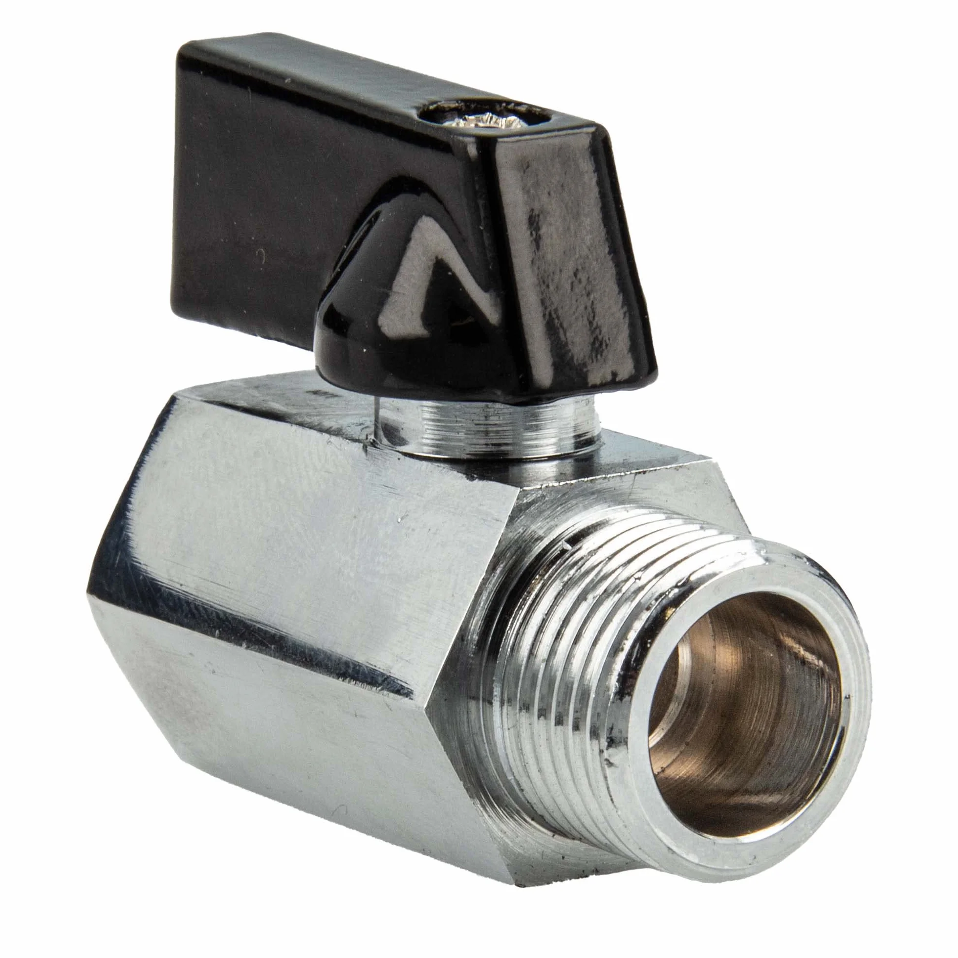 tecuro Mini-zawór kulowy 1/4 cala, gwint wewnętrzny x gwint zewnętrzny, odporny na temperaturę od -5°C do +90°C, materiał uszczelniający PTFE, mosiądz chromowany