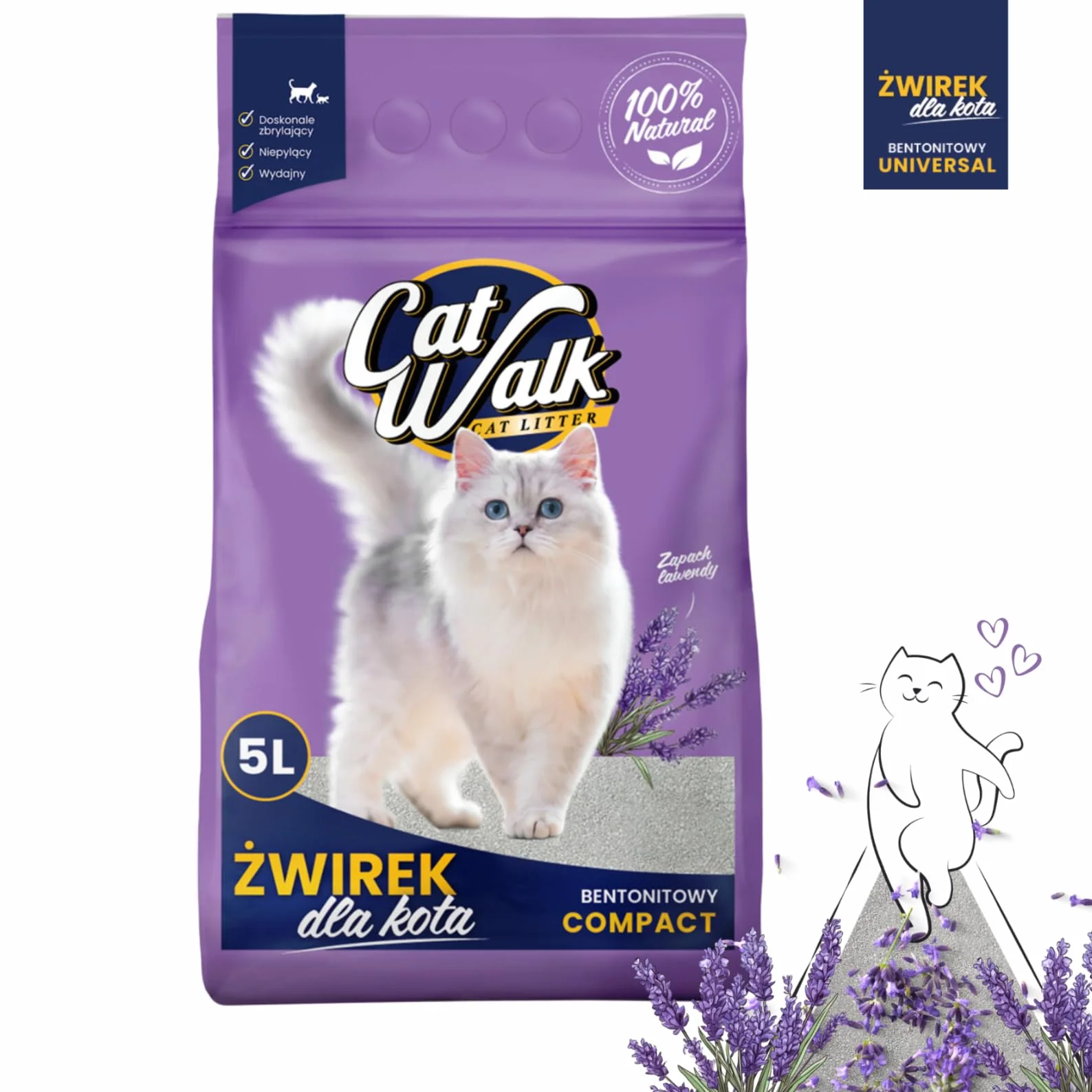 Żwirek dla kota bentonitowy 25L LAWENDOWY CatWalk LAVENER zbrylający 25L