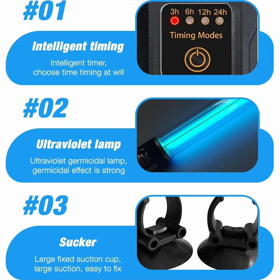 Mineup Lampa sterylizatora UV do akwarium z timerem - lampa zanurzeniowa do czyszczenia akwariów i basenów (11 W)