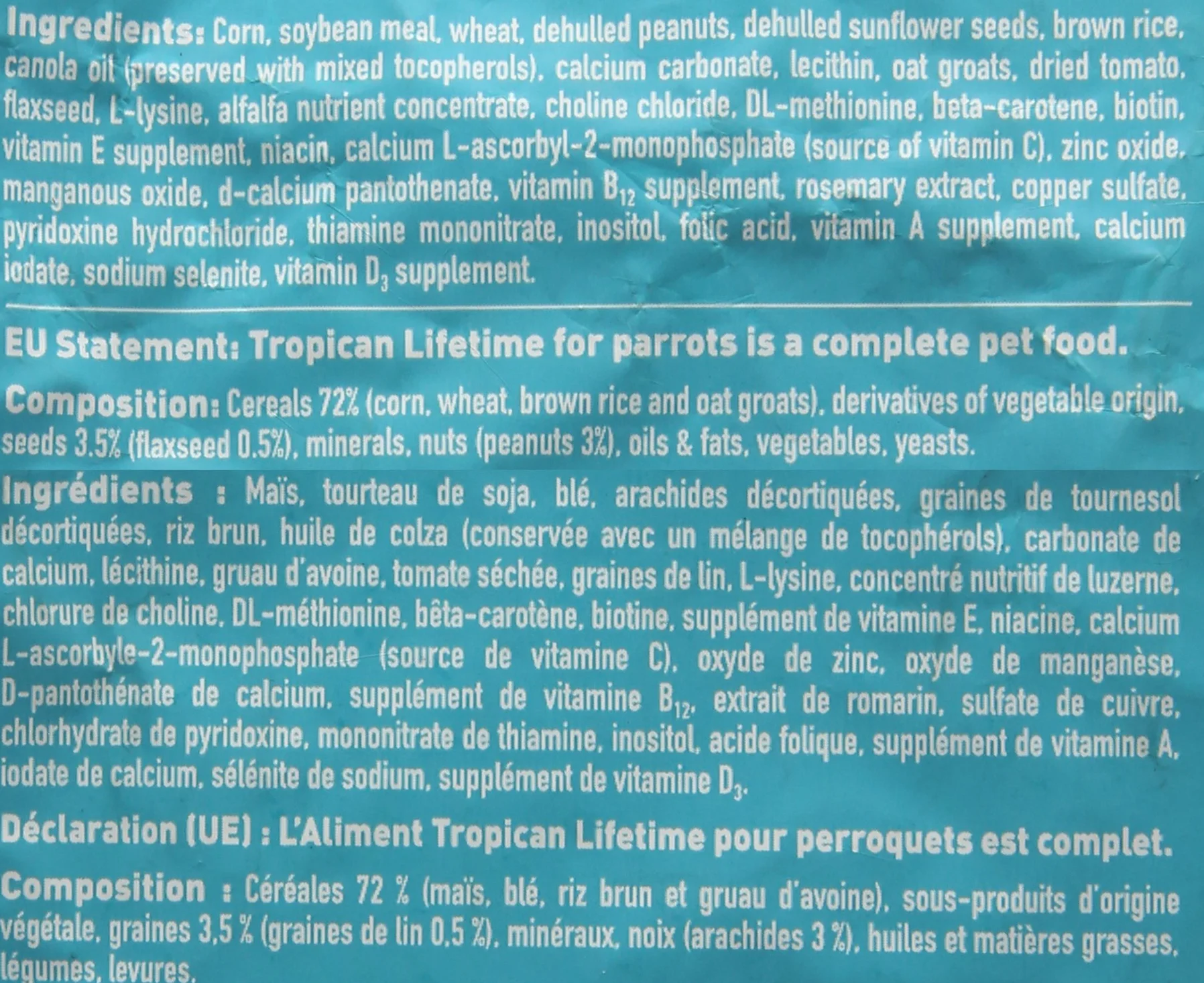 Tropican Granulat mieszany do papugi, 1,8 kg