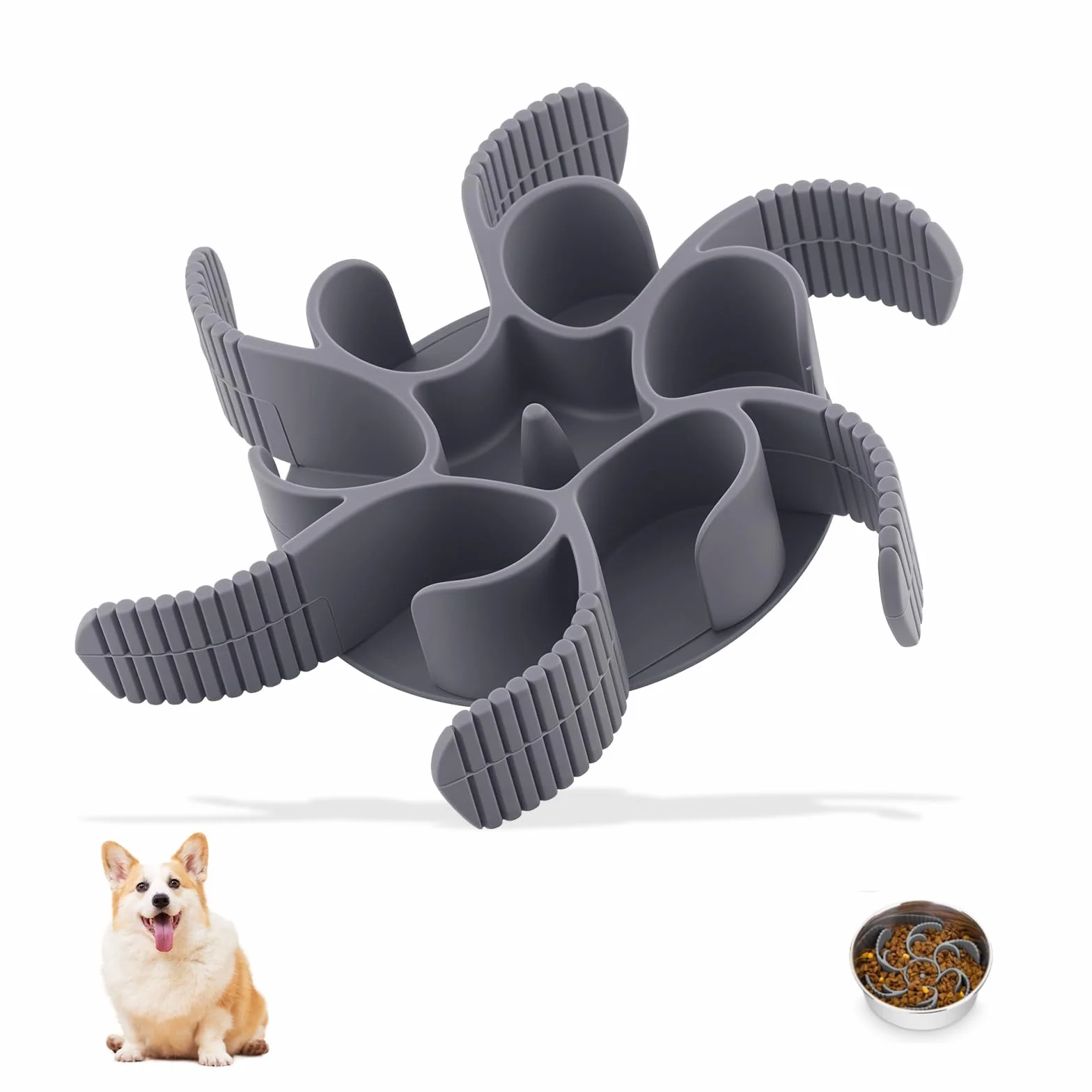 Dog Bowl Insert Slow Feeder, Silicone Spiral Dog Bowl Insert, Suction Bowl with Strong Suction, Non-Obstructive Slow Down Eating Puppy Licking Pad, Grey