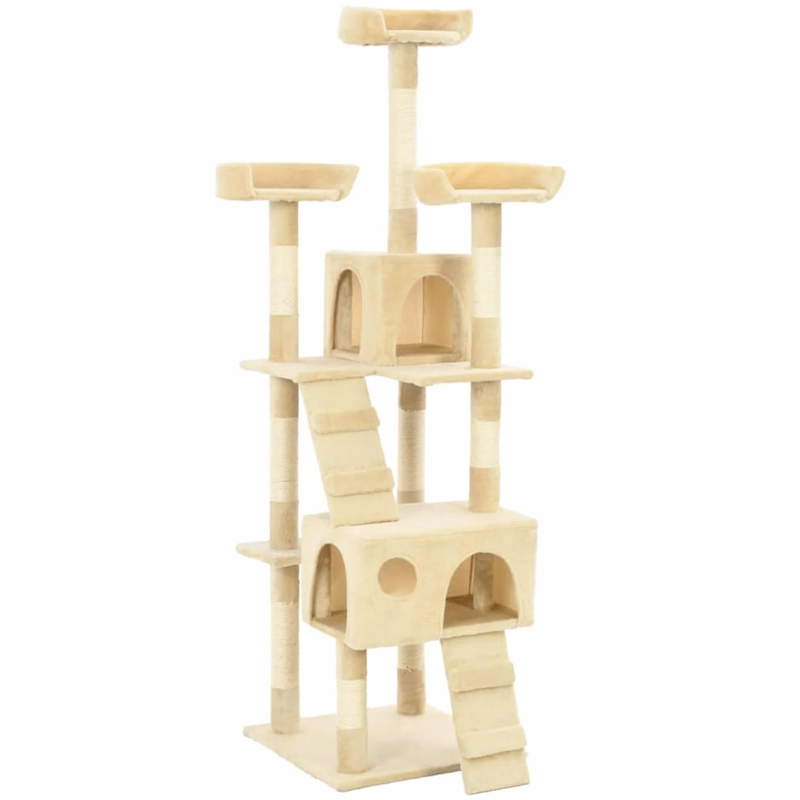 Drapak dla kota z sizalowym owinięciem i platformami widokowymi – beżowy, 170 cm wysokości, 50 x 50 x 170 cm, stelaż z płyty wiórowej – idealny do drapania, zabawy i odpoczynku