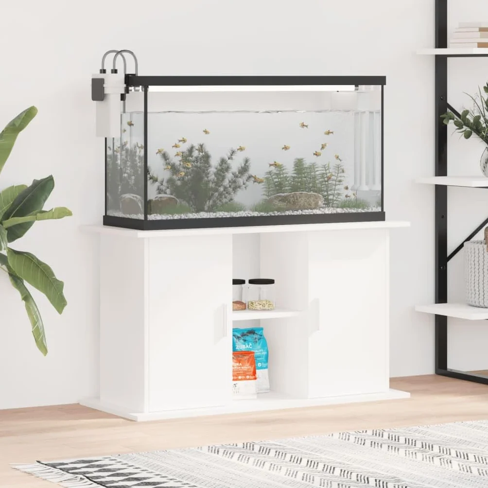 Stojak do akwarium z półkami, szafka pod umywalkę, stół do akwarium, terrarium, biała, materiał drewnopochodny