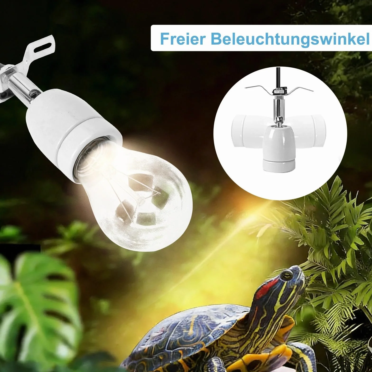 TNSLAND Oprawa lampy grzewczej E27, dla gadów, terrarium, ceramiczna, z przełącznikiem, kablem, obracana o 360°, do akwarium, dla gadów, jaszczurek, światła dziennego, biała