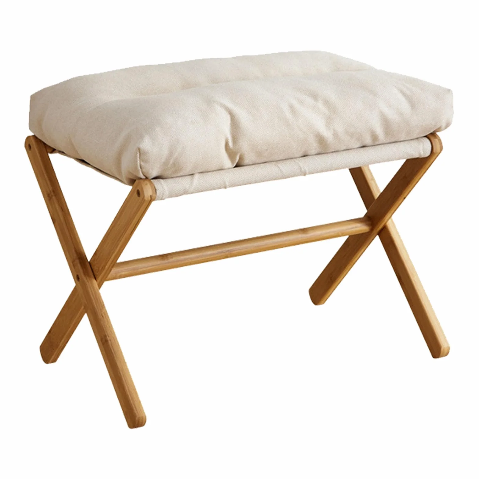Foot Stool Składana X Noga Nowoczesna Wielofunkcyjna Stóp Odpoczynek z miękką poduszką do Salonu Sypialnia Biuro Kawa (Beżowy)