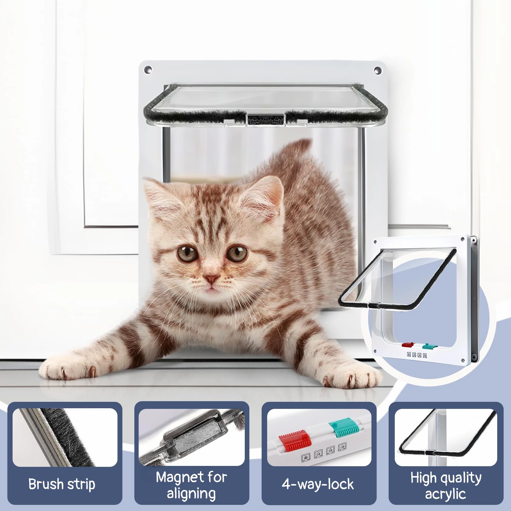 ABS-Acryl Katzenklappe Innentür, Hundeklappe für Hundes, Katzentür Zimmertür, Hundetür Fenster Magnets-Verschluss, Katzentüren für Wand, Cats Door, für Haustiere, Innen Außentür, Weiße S