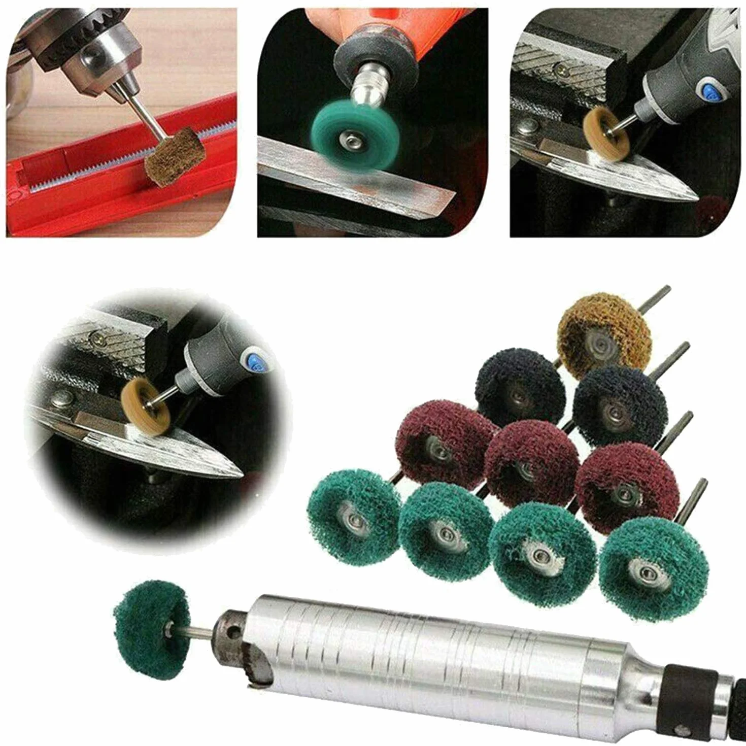 40 sztuk ściernych kół, 1" (25 mm) ścierne tarcze polerskie zestaw do ściernych narzędzi obrotowych Dremel - 1/8" (3 mm) trzpień
