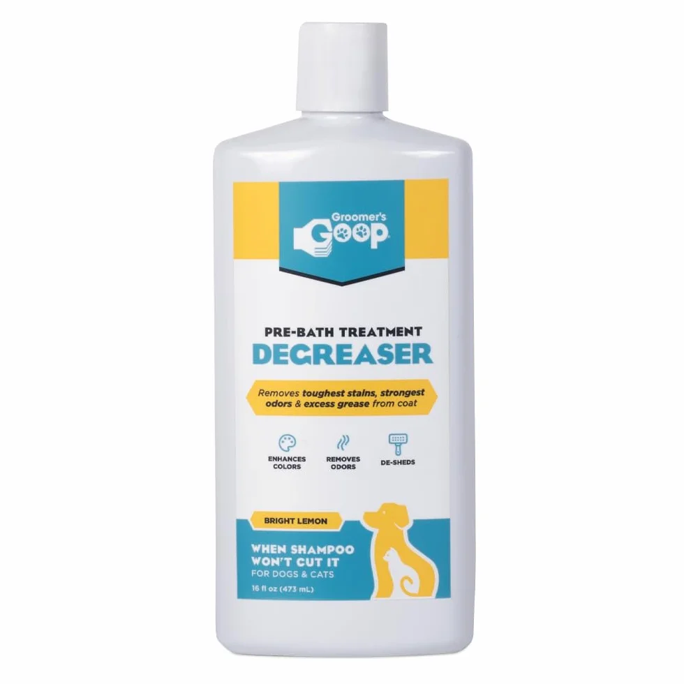 Groomer's GOOP Odtłuszczacz dla zwierząt domowych, 470 ml – bezzapachowy balsam dla psów i kotów długowłosych, usuwa trudne plamy, tłuszcz, olej, piżmo, smołę, sok, wosk do uszu, medycyna uszu