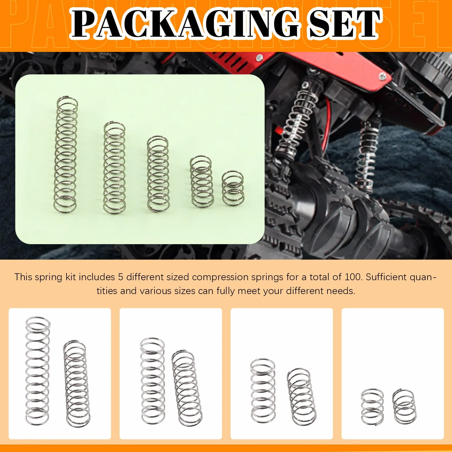 100 Stück Kompressionsfedern Sortiment Kit Mini Edelstahl Federn 0,6 WD 8 mm OD 10-50 mm LL8
