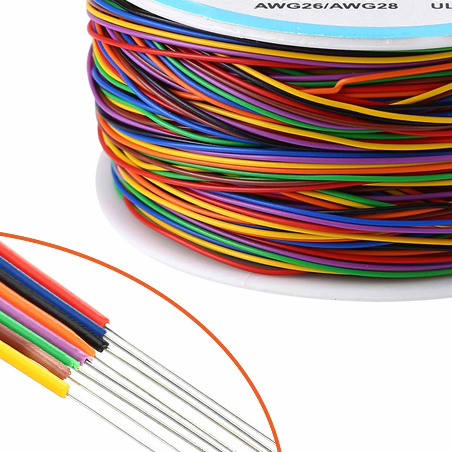 Przewód owijający kolorowy 250M 8-żyłowy miedziany kabel do testów elektrycznych