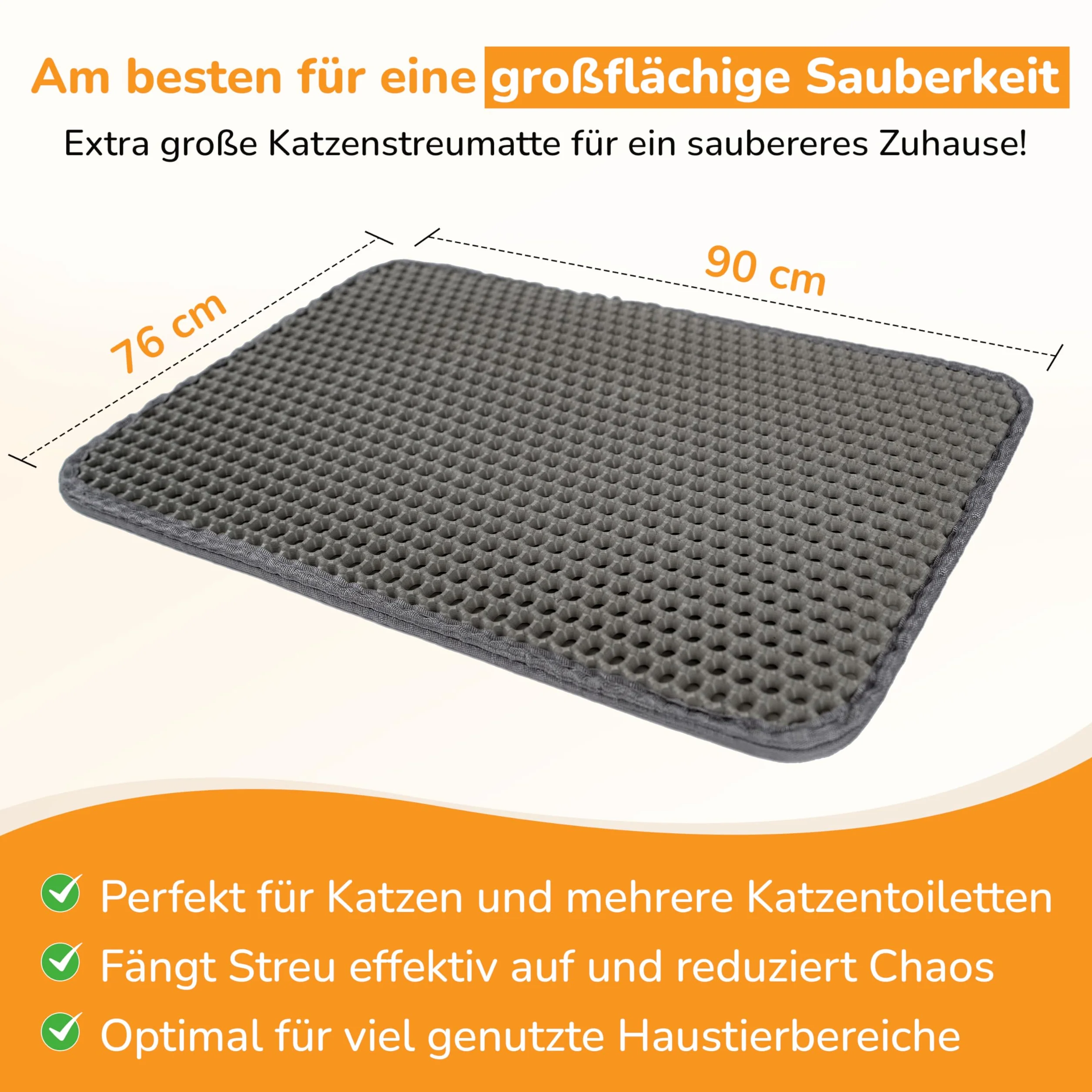 Mata szara 90x76 cm pod kuwetę dla kota – zatrzymuje żwirek – wodoodporna i antypoślizgowa – miękka i łatwa w czyszczeniu – idealna przed kuwetę – duży rozmiar