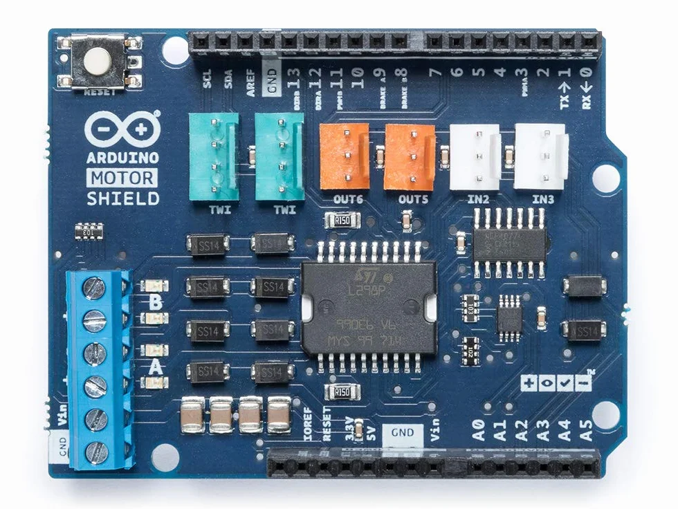 Arduino Motor Shield REV3 [A000079] – Shield do sterowania silnikami DC, serwomechanizmami i silnikami krokowymi, idealny do robotyki i projektów automatyki.